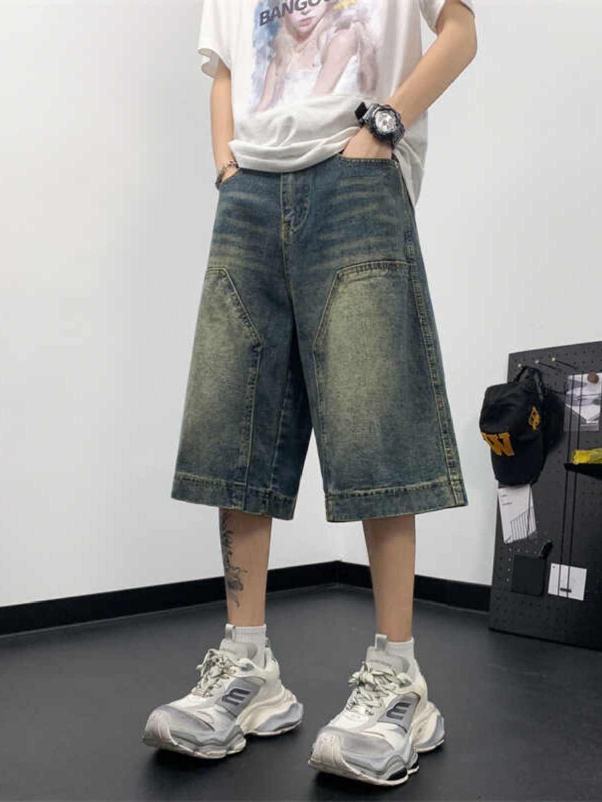 Japanese Brand × Jean Retro straight leg wide leg washed denim shorts Size US 30 / EU 46 - 4 Thumbnail
