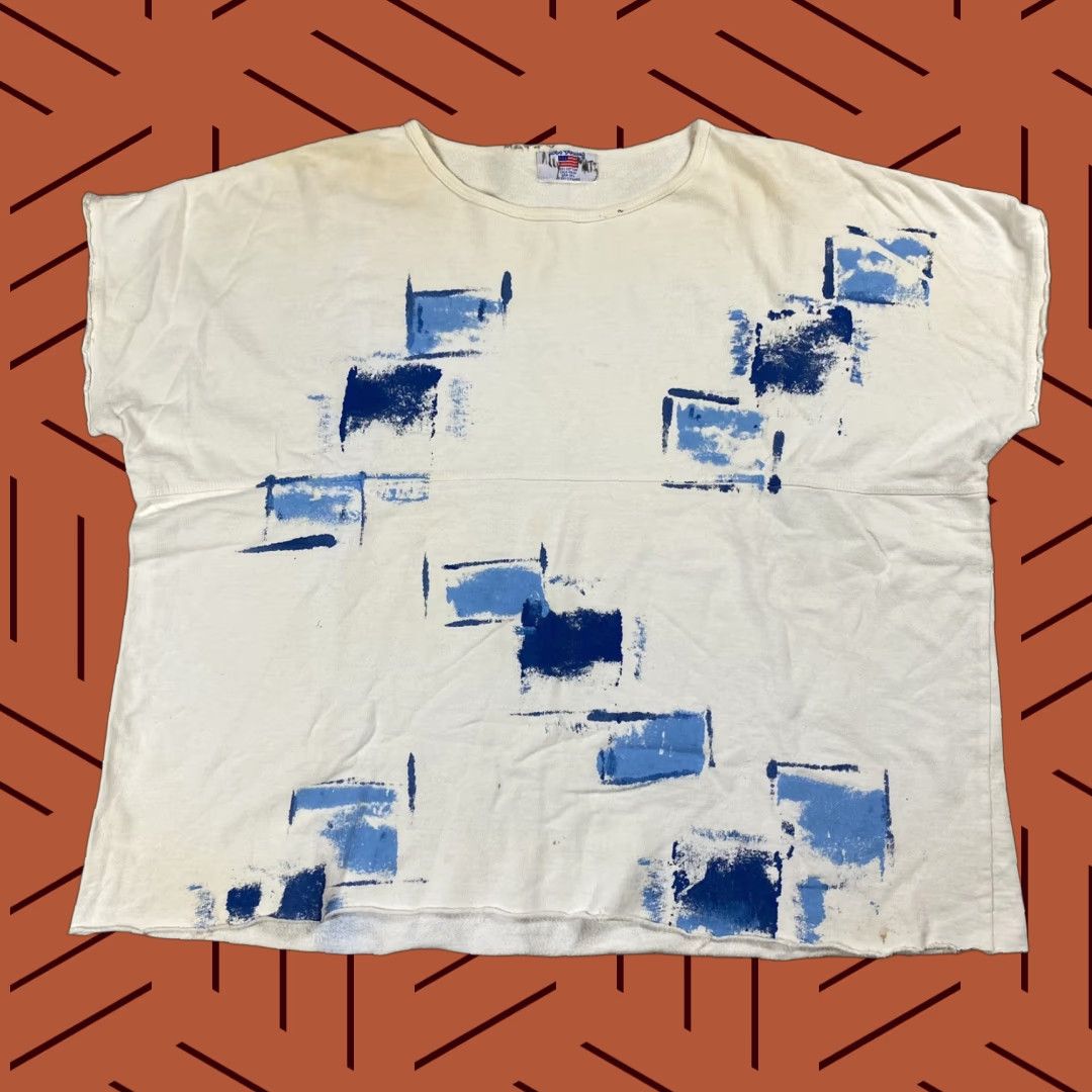 Vintage VTG 80S 90S CUTOFF SLEEVELESS WHITE PAINT ARTISTS SHIRT USA BOXY NOT FRENCH Size L / US 10 / IT 46 - 1 Thumbnail