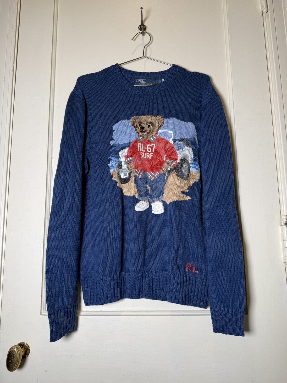 POLO RALPH LAUREN KNIT BEAR SWEATER RL 67 SURF