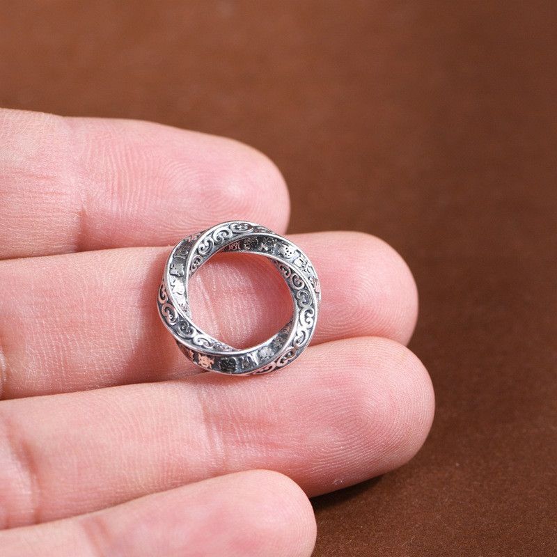 Jewelry S925 Retro Minimalist Lucky Spiral Pattern Mobius Ring Size ONE SIZE - 4 Thumbnail
