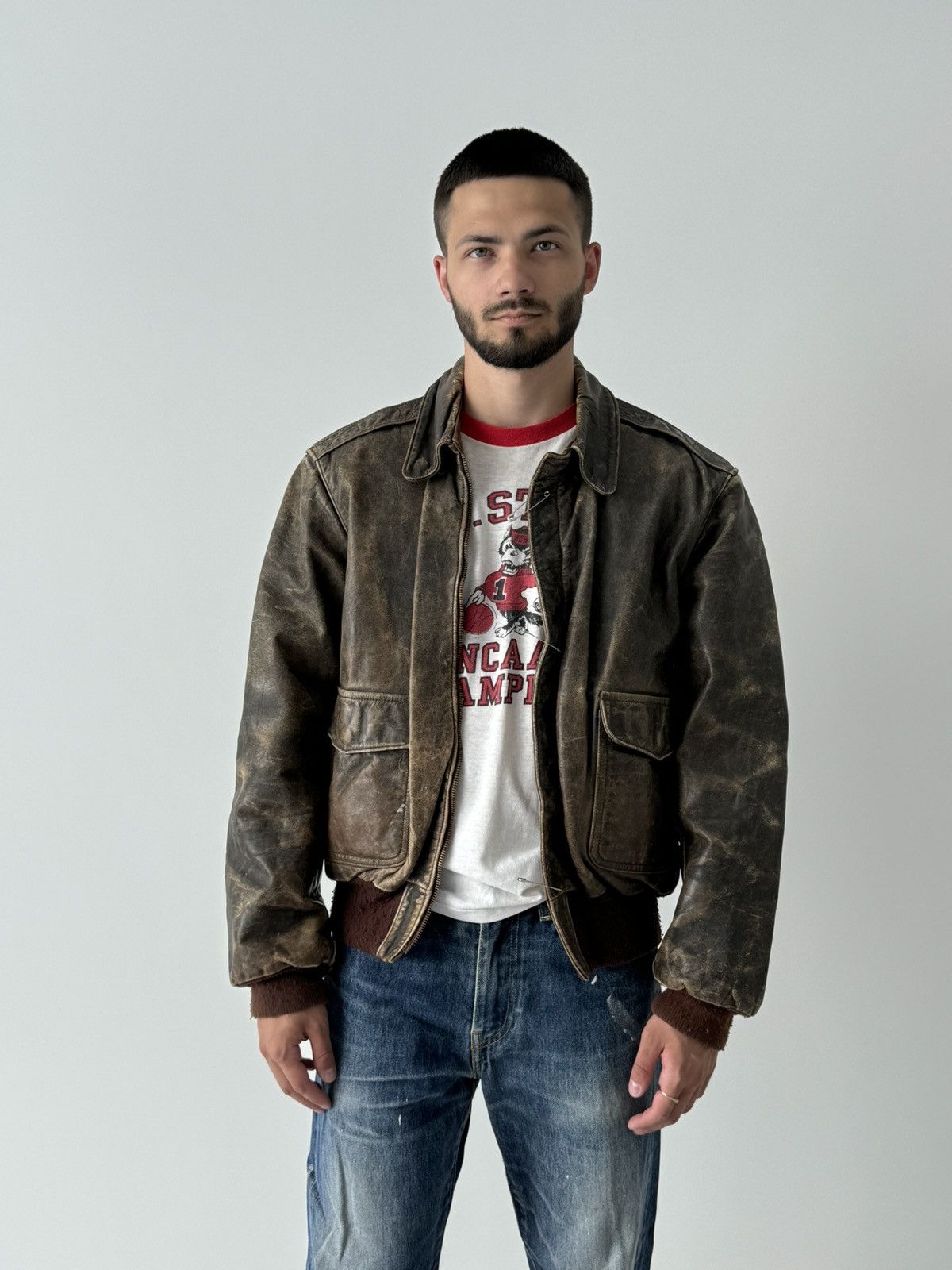 Vintage 1970s Vintage USAF A2 ‘Leonhard’ Flying Leather Faded Jacket Size US S / EU 44-46 / 1 - 1 Thumbnail