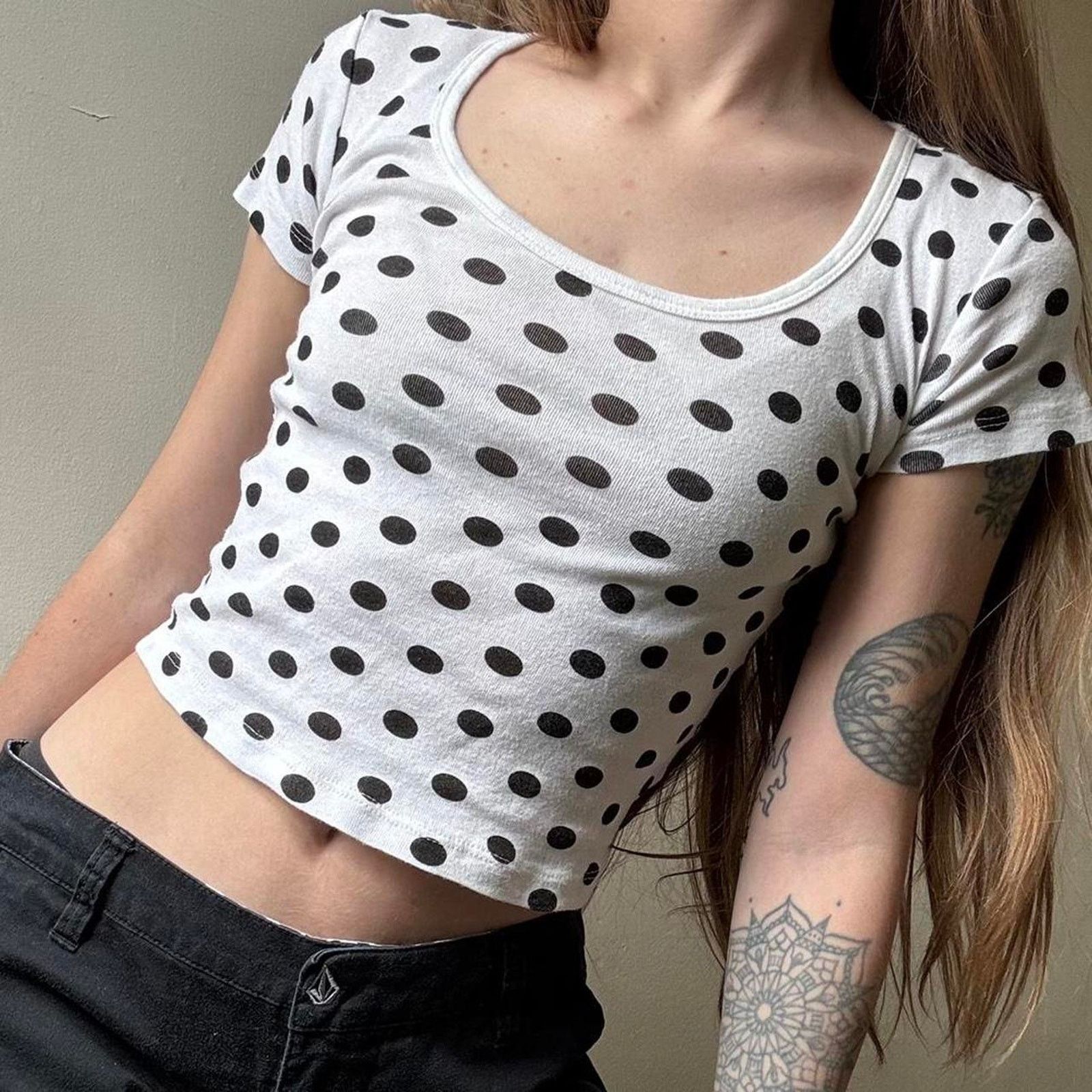 Urban Outfitters Truly Madly Deeply Black & White Polka Dot Crop Top XS Shirt Size XS / US 0-2 / IT 36-38 - 1 Thumbnail