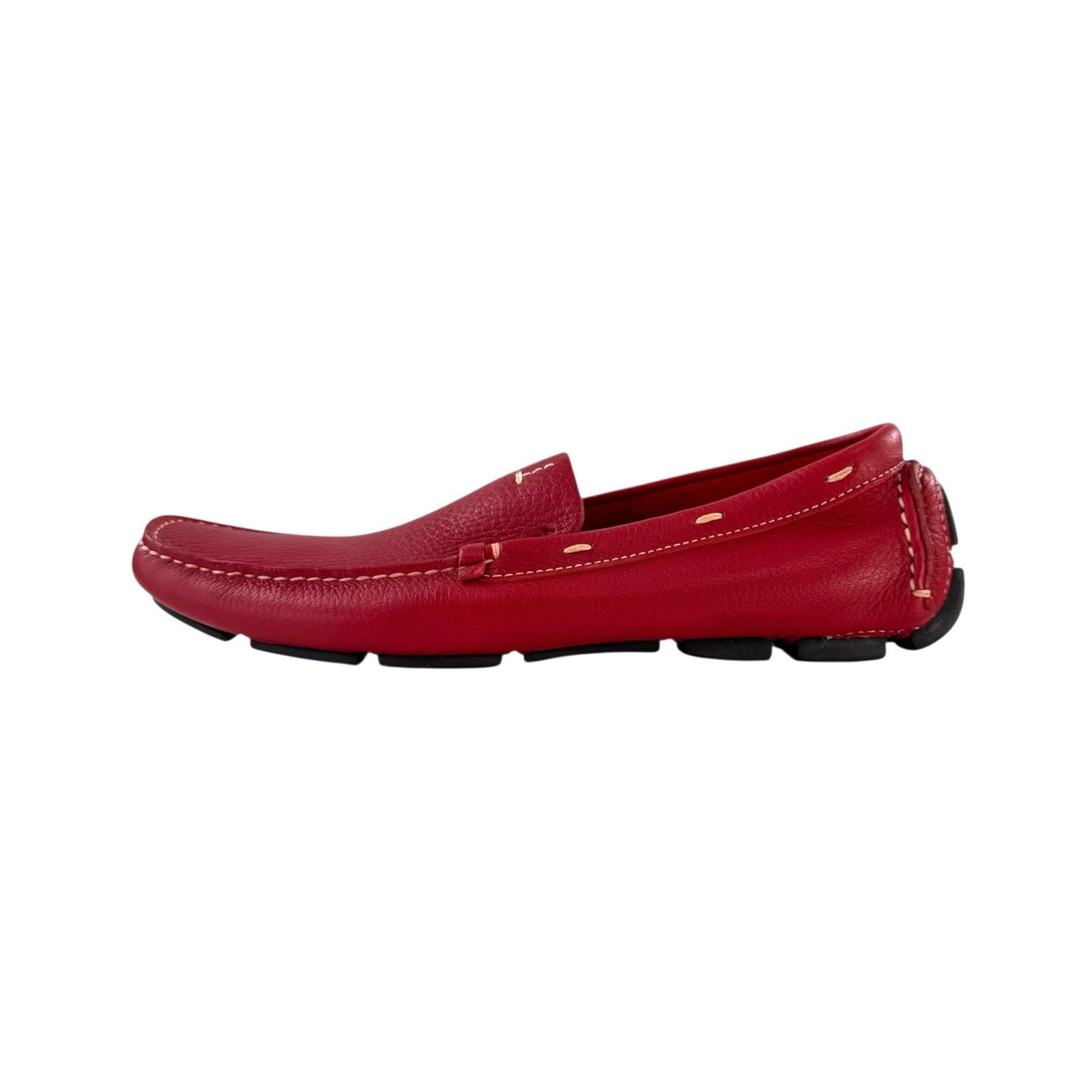 Prada Prada Red Pebbled Leather Loafers Size US 7 / IT 37 - 5 Thumbnail