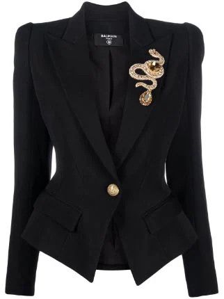 image of Balmain O1Srvl11E0524 1 Btn Embellished Gdp Blazer In Black, Women's (Size Small)