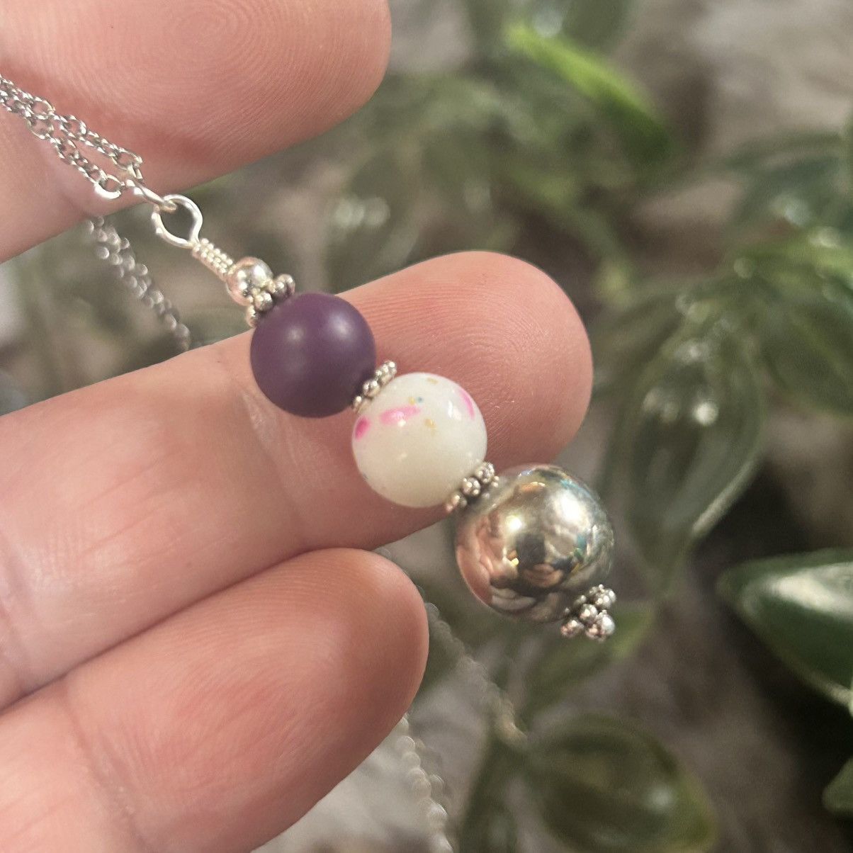 Handmade Handcrafted art glass bead drop pendant on chain necklace Size ONE SIZE - 1 Thumbnail