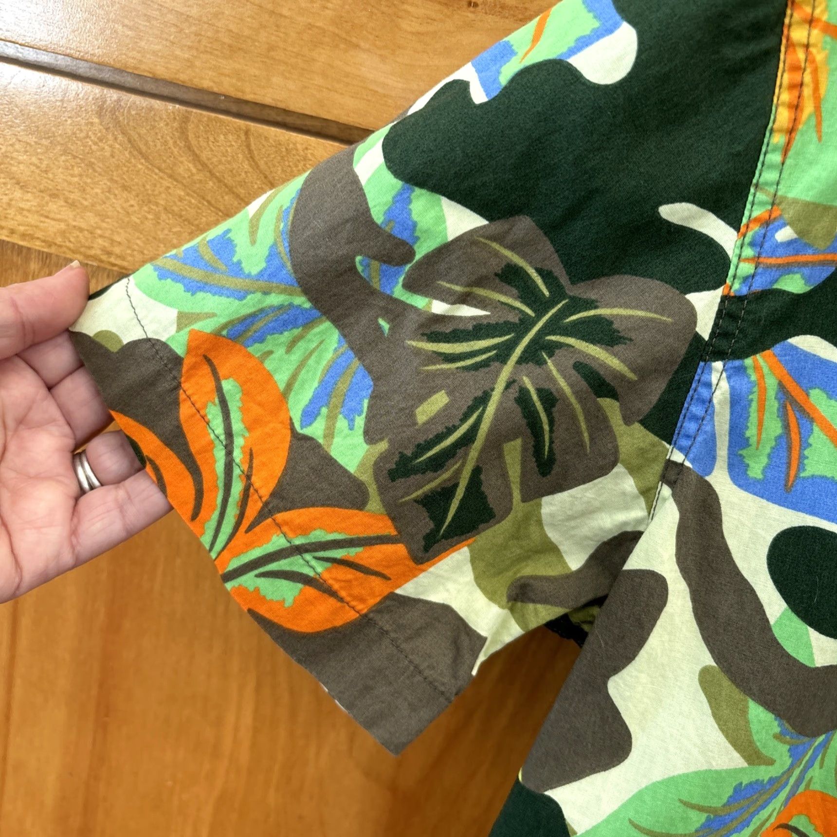 Vintage Sun Stone Men M Button-Down Shirt Green Leafy Camouflage Print NEW Cotton Short Sleeve Size US M / EU 48-50 / 2 - 4 Thumbnail