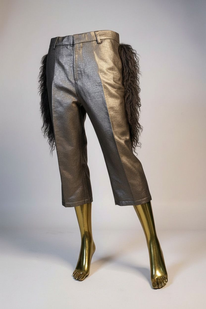 Other Metallic Pants with Black Mongolian Fur Size US 33 - 1 Thumbnail