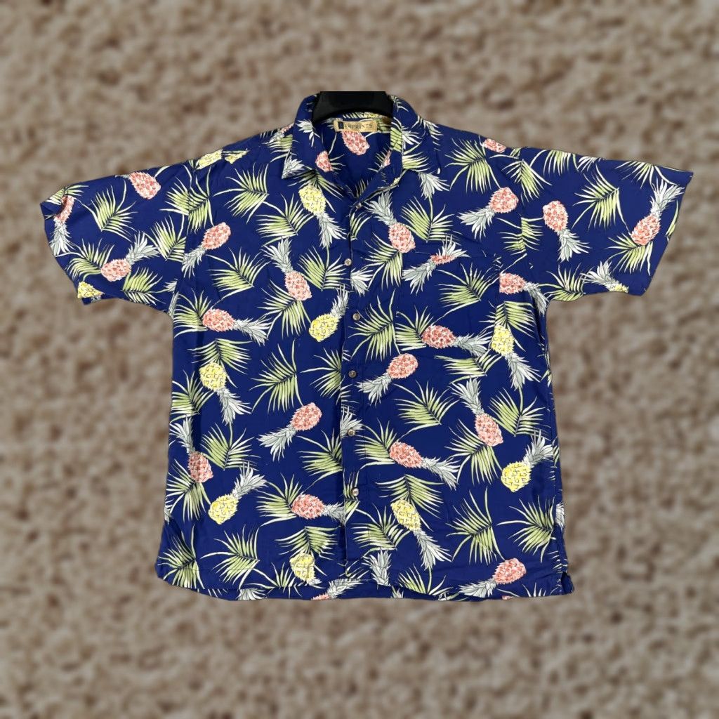 Vintage imprints Shirt Adult Large Blue Pineapple All Over Print 100% Rayon Hawaiian Size US L / EU 52-54 / 3 - 1 Thumbnail