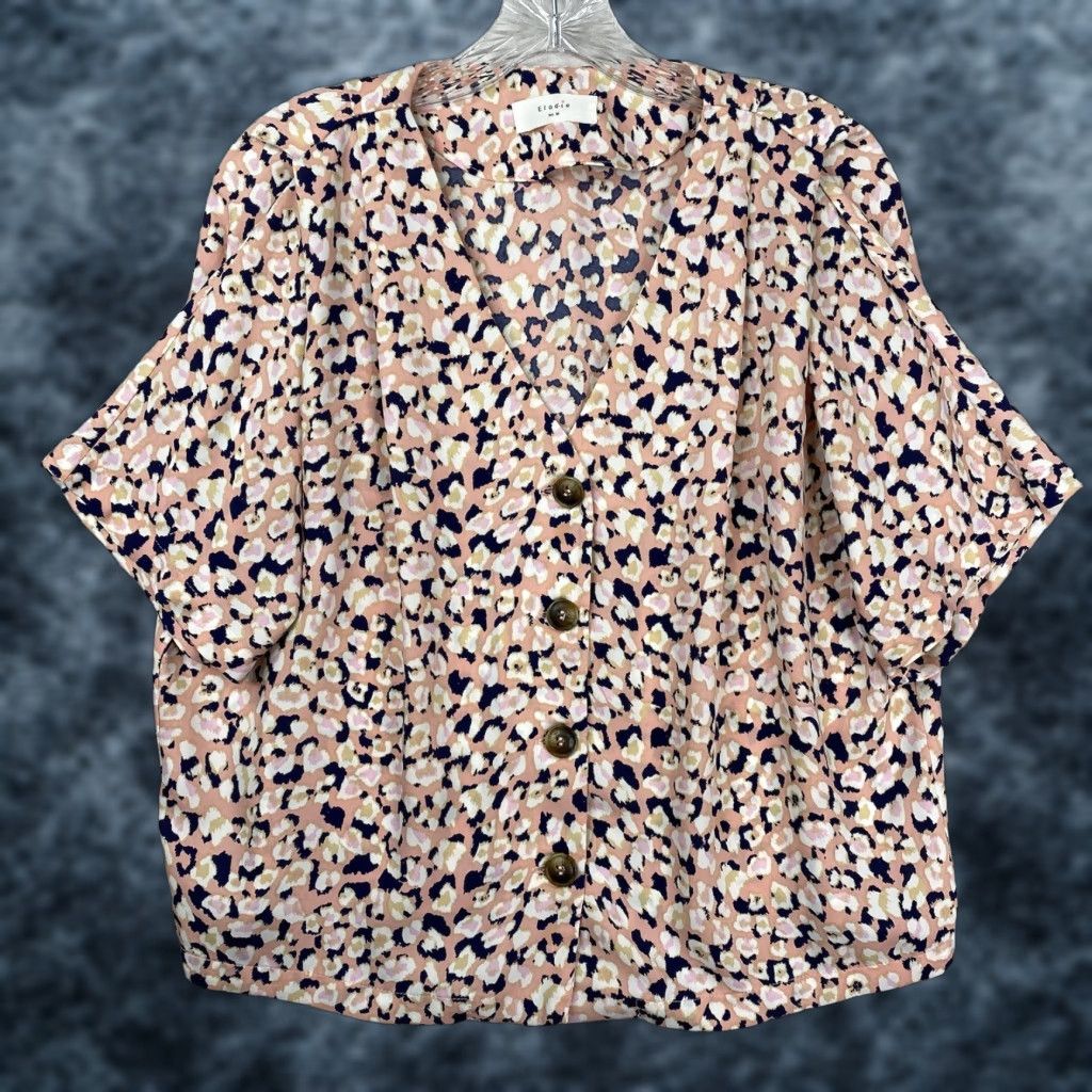 Vintage Elodie Pink Printed Button-Up Shirt Womens M Oversized Short Sleeve Puff Sleeve Casual 90s Theme Summer Size M / US 6-8 / IT 42-44 - 1 Thumbnail