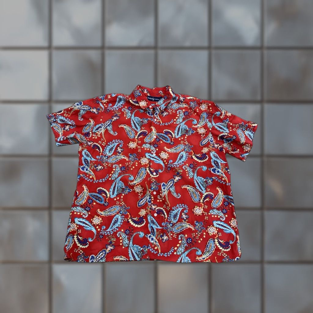 Ralph Lauren VINTAGE Ralph Lauren Short Sleeve Button Shirt Mens 2XL Paisley AOP Red Rare Shirt Size US XXL / EU 58 / 5 - 1 Thumbnail