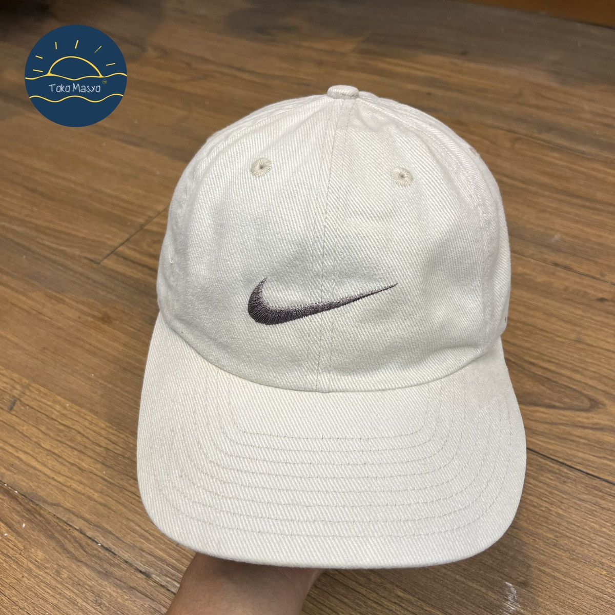 Nike × Vintage Vintage Nike 90’s Embroidered Swoosh Cap Green Visor - Cream Size ONE SIZE - 1 Thumbnail