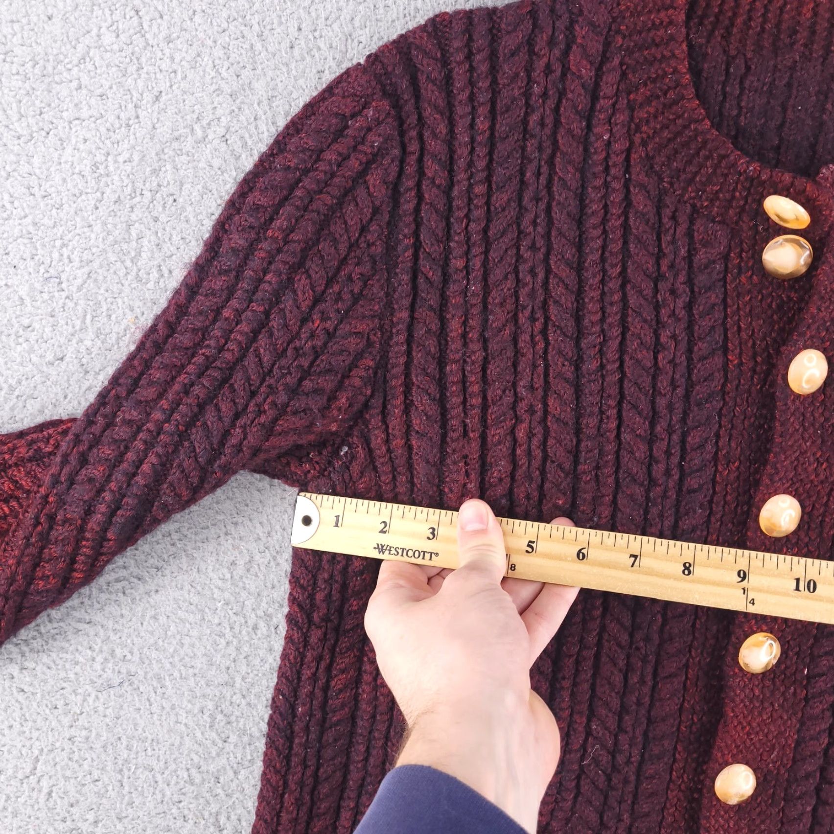Vintage VINTAGE Wool Sweater Womens Small Red Thick Chunky-Knit Cardigan Size S / US 4 / IT 40 - 3 Thumbnail