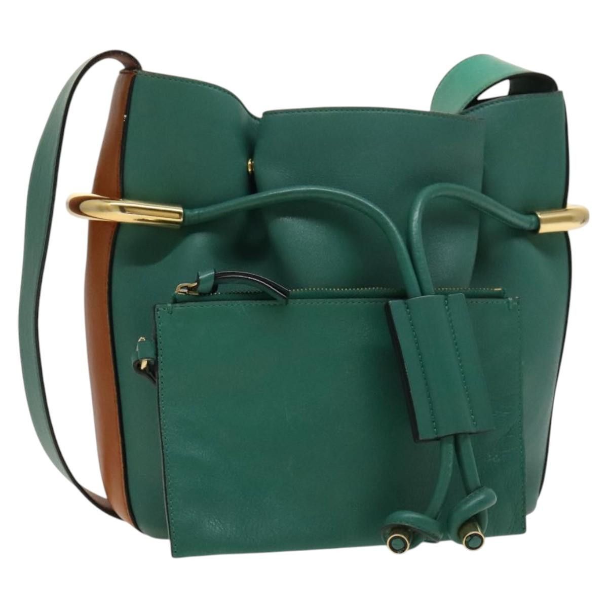 Chloe Emma Shoulder Bag Leather Green Gold Auth Kd559, Women's