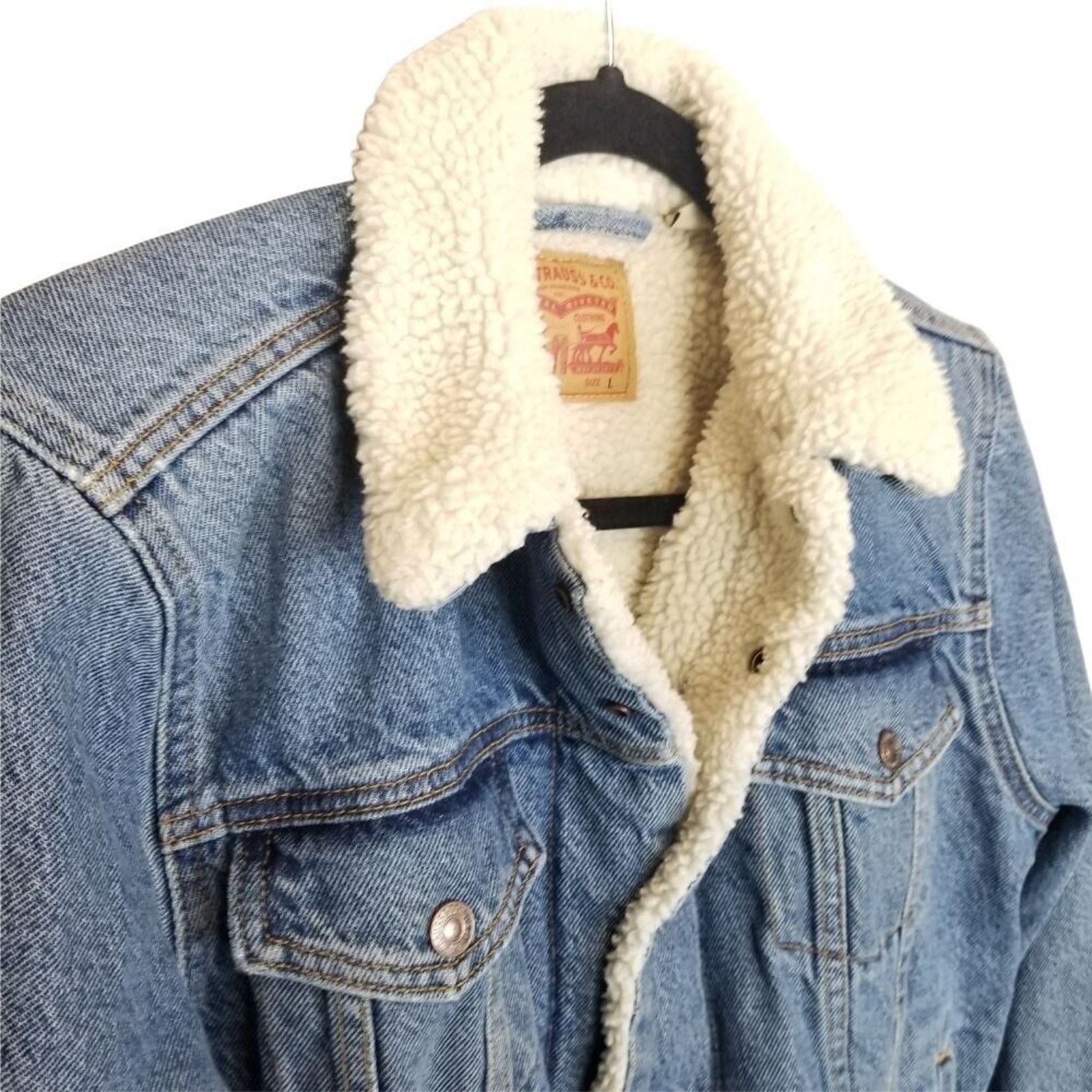 Levi's Levis Womens Denim Jacket Ex-Boyfriend Faux Sherpa Lined Size L / US 10 / IT 46 - 6 Thumbnail