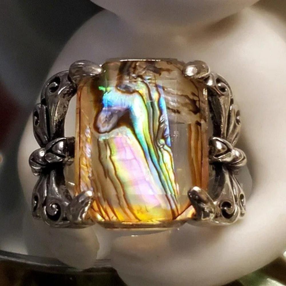 Designer Distressed Colorful Butterfly Antique Silver Ring - Size 5 Size ONE SIZE - 1 Thumbnail