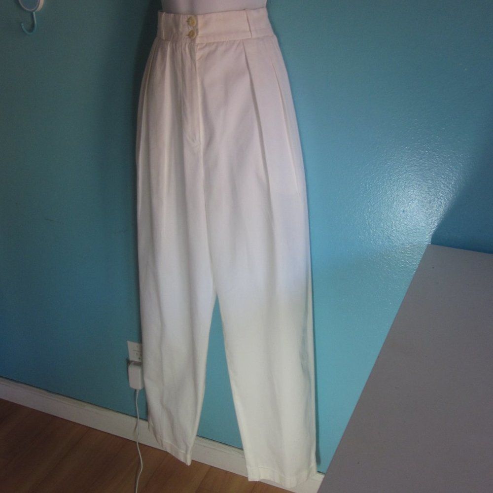 Jaeger Jaeger Vintage Pleated High Waist White Cotton Pant About Si Size 28" / US 6 / IT 42 - 6 Thumbnail