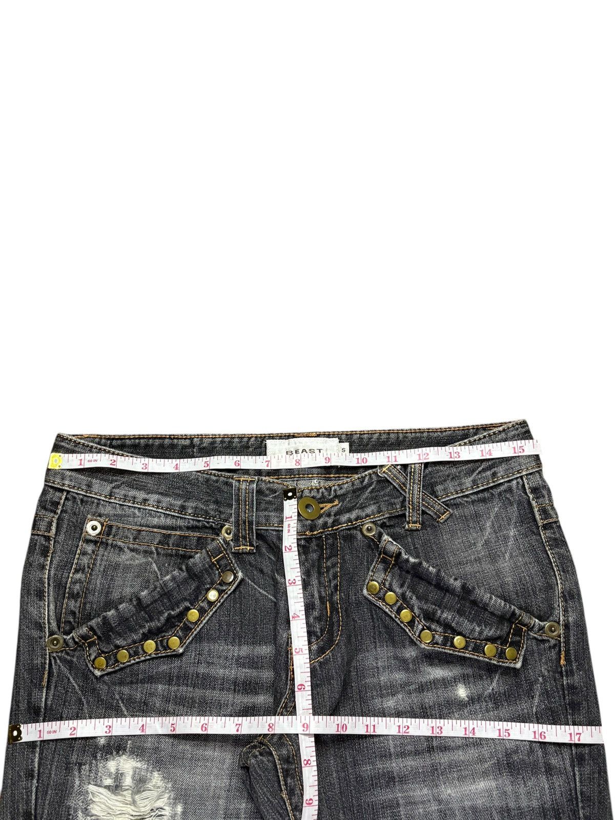 Japanese Brand × Seditionaries Vintage Japanese Brand Faded Wash Studded Ripped Flare Jeans Size 31" - 12 Thumbnail
