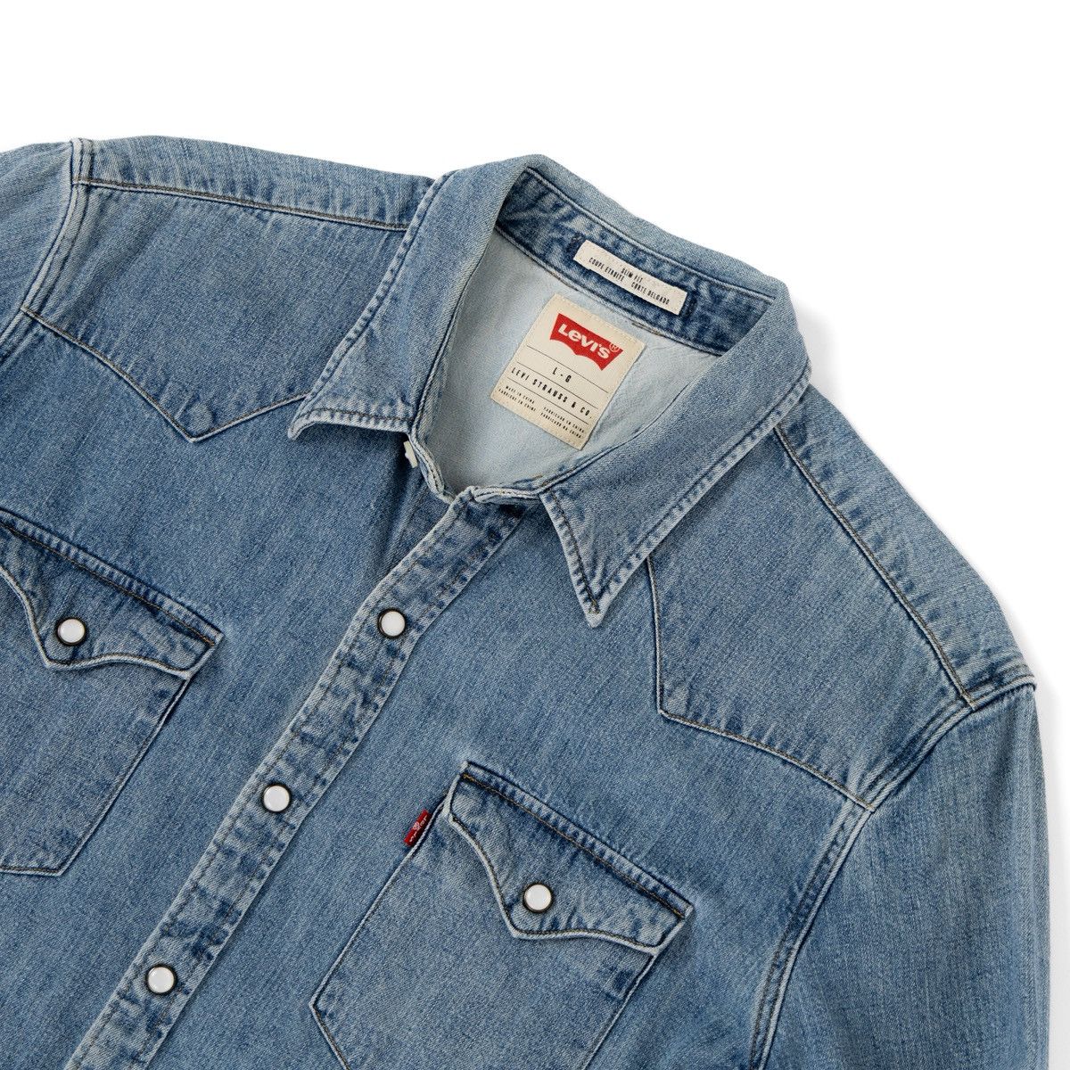 Levi's Levis Men Denim Jean Shirt Blue Slim Fit Western Snap Button Size US L / EU 52-54 / 3 - 5 Thumbnail