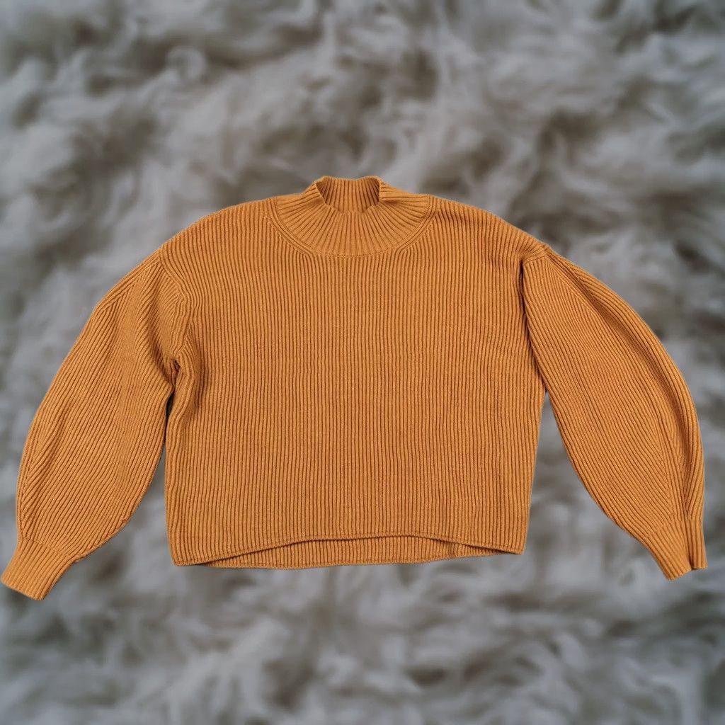 Vintage Maeve Sweater Womens XL Brown Ribbed Knit Mock Neck Balloon Sleeve Pullover Size XL / US 12-14 / IT 48-50 - 1 Thumbnail
