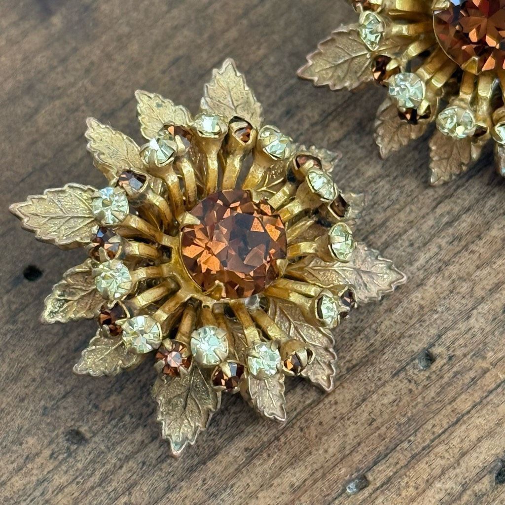 Miriam Haskell Vintage 50s Miriam Haskell Amber Rhinestone Gold Leaf Clip O Size ONE SIZE - 3 Thumbnail