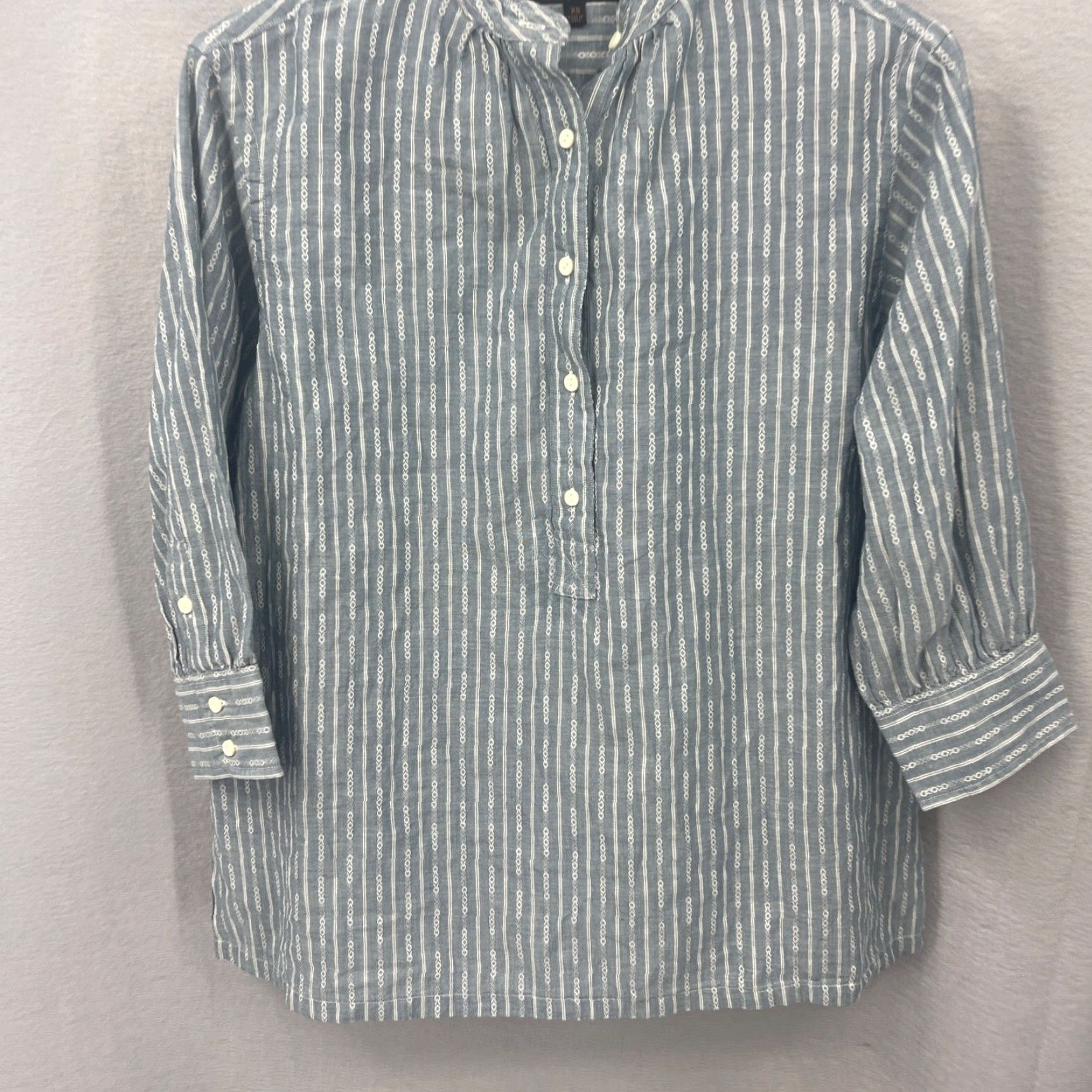 Frye Frye Women's Tunic Blouse XS Chambray Casua lStriped Long Sleeve V-Neck Button Fall Spring Summer Size XS / US 0-2 / IT 36-38 - 2 Thumbnail