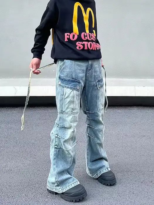 Designer × Japanese Brand Blue Opium Cargo Baggy Flared Denim Jeans Size US 30 / EU 46 - 5 Thumbnail