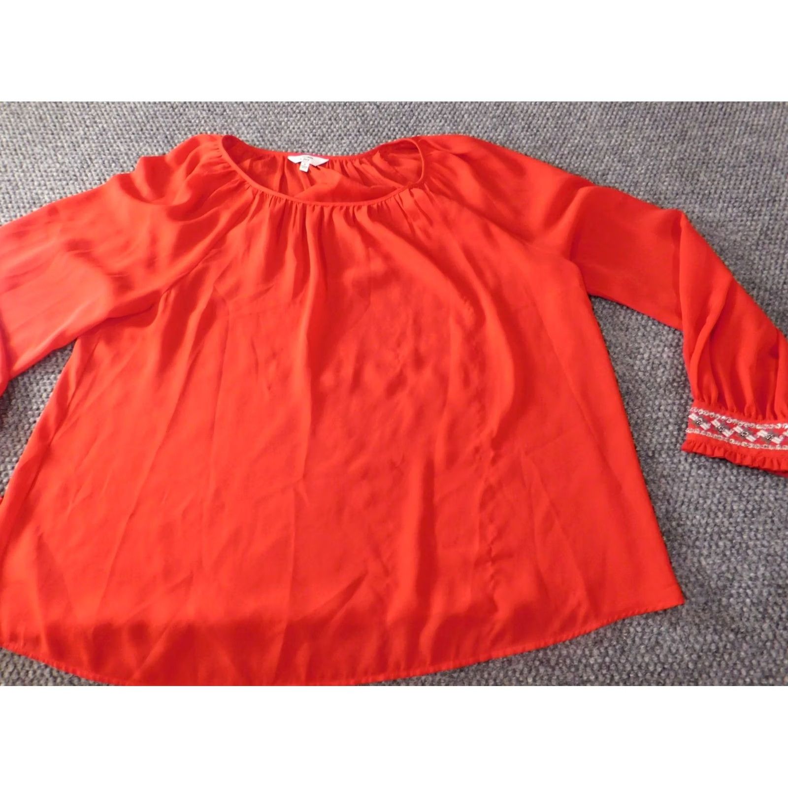 Vintage Crown & Ivy Blouse S Women Red Crew Neck Knit Cotton Rayon Solid Long Sleeve Casual Stretch Regular, Basic, Pullover, Basic Style Size S / US 4 / IT 40 - 3 Thumbnail