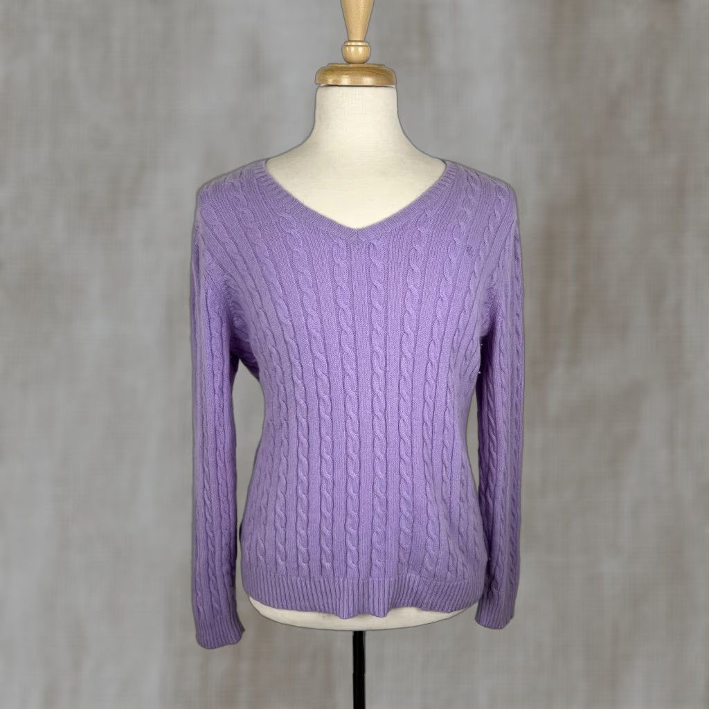 Ralph Lauren Lauren Ralph Lauren Sweater Womens 2X Purple Cashmere Cable-Knit V-Neck Pullover Pullover Size XXL / US 16-18 / IT 52-54 - 1 Thumbnail