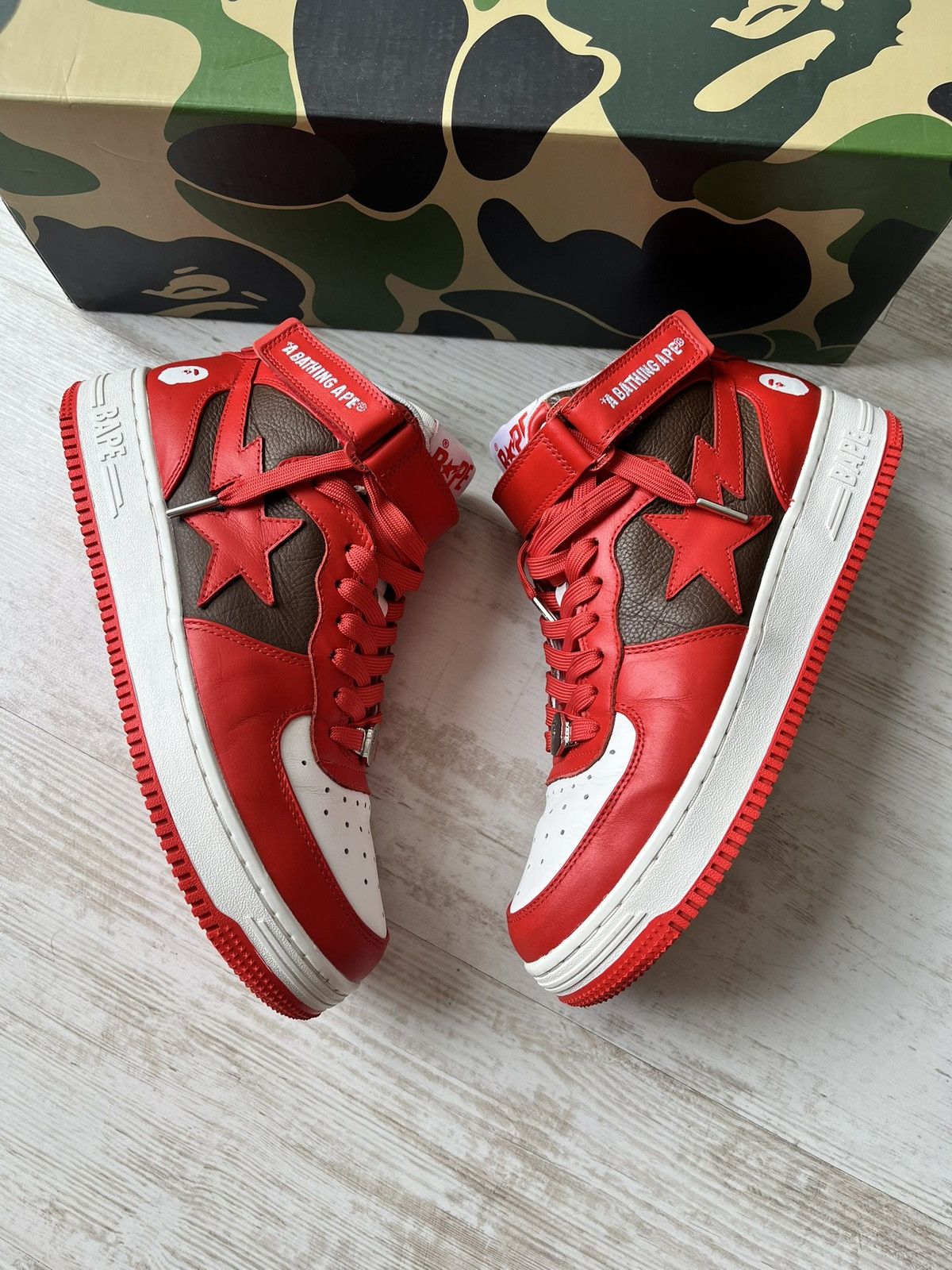 Bape A Bathing Ape Bape Sta Mid Red White Brown Sneakers US 10 Size US 10 / EU 43 - 4 Thumbnail