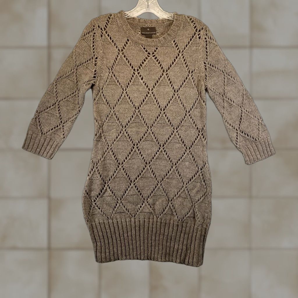 Vintage VINTAGE Fenn Wright Mason Women’s Sweater Dress Open-Knit Wool Acrylic Argyle Crew Neck Medium Beige Pullover Size M / US 6-8 / IT 42-44 - 1 Thumbnail