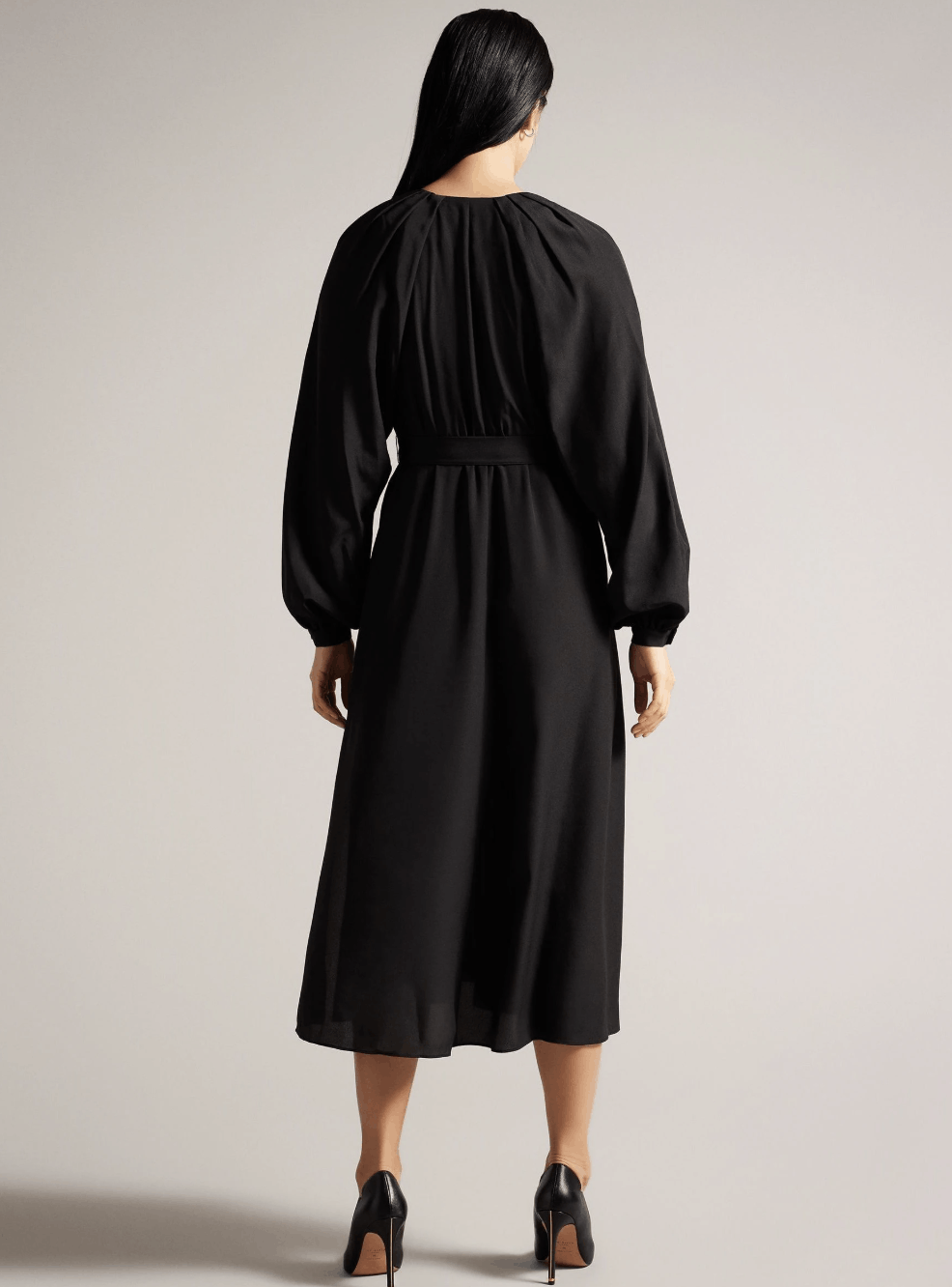 Ted Baker Ted Baker Black Comus Midi Shirt Dress With Gathered Neck Size S / US 4 / IT 40 - 3 Thumbnail