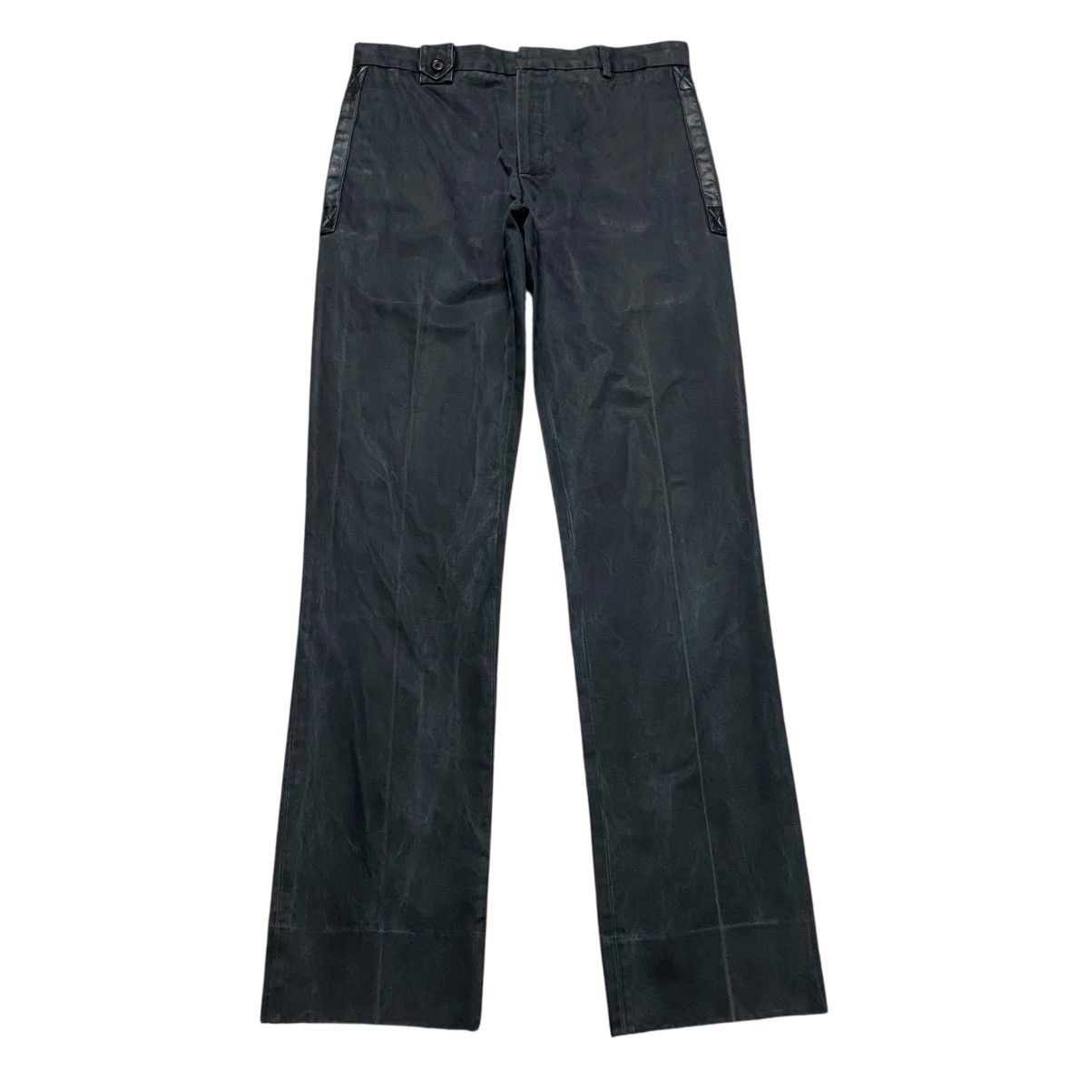 Dior × Hedi Slimane SS04 'STRIP' Dior Homme Black Faded Pants Leather Trimmed Size US 29 - 1 Thumbnail
