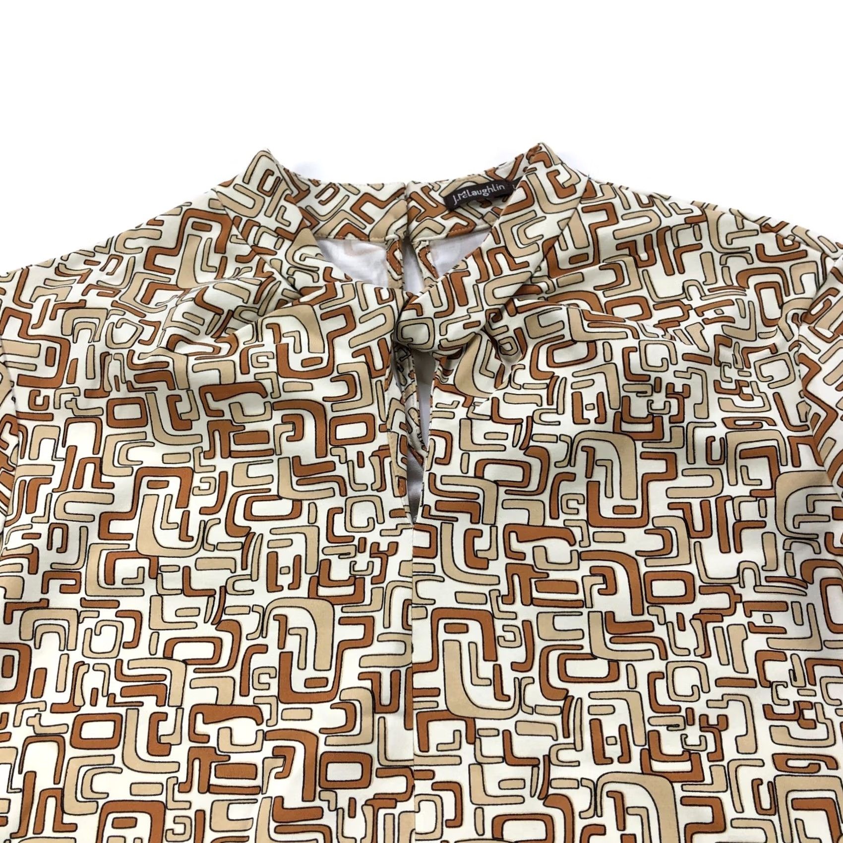 J.McLaughlin J McLaughlin Shirt Large Catalina Keyhole Nylon Abstract Artsy Pullover Brown Womens Regular 3/4 Sleeve Geometric Casual Lightweight Nylon Spandex Size L / US 10 / IT 46 - 3 Thumbnail
