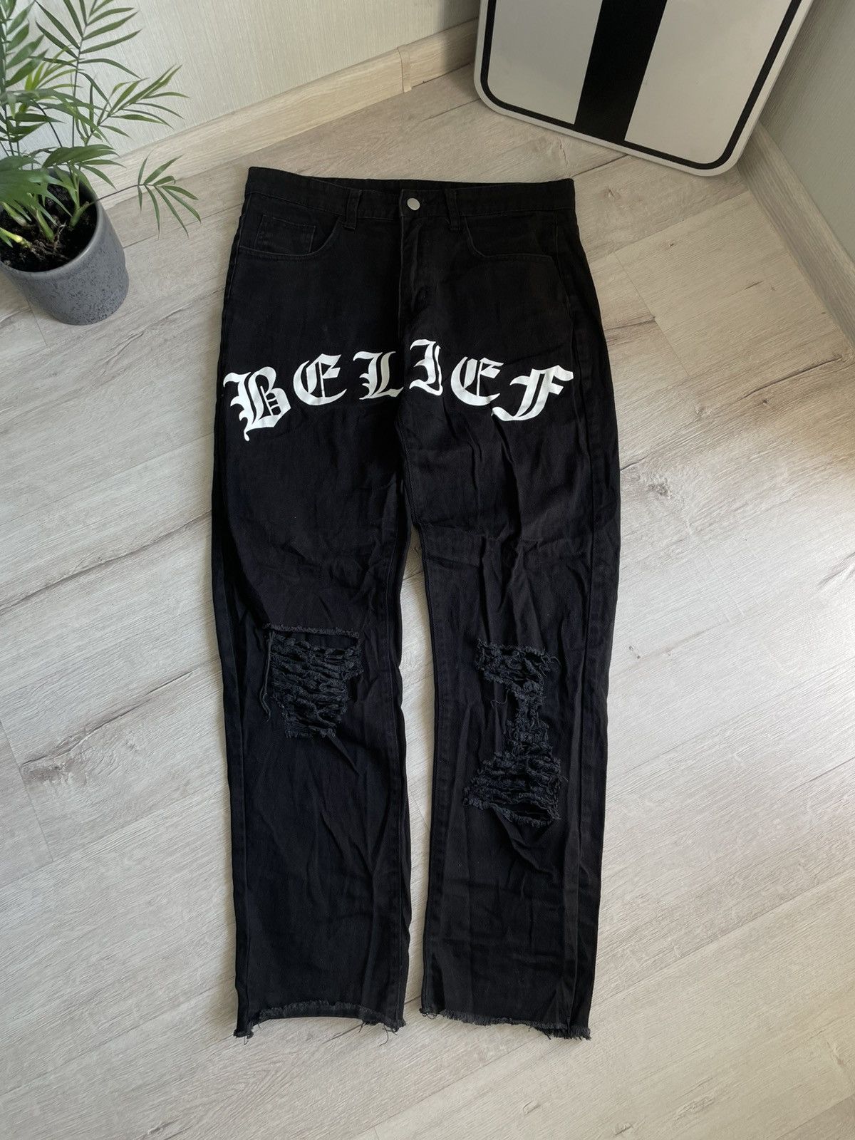 Designer × Vintage Distressed Skinny Jeans With Belief Big Logo Amiri Style Size US 32 / EU 48 - 4 Thumbnail