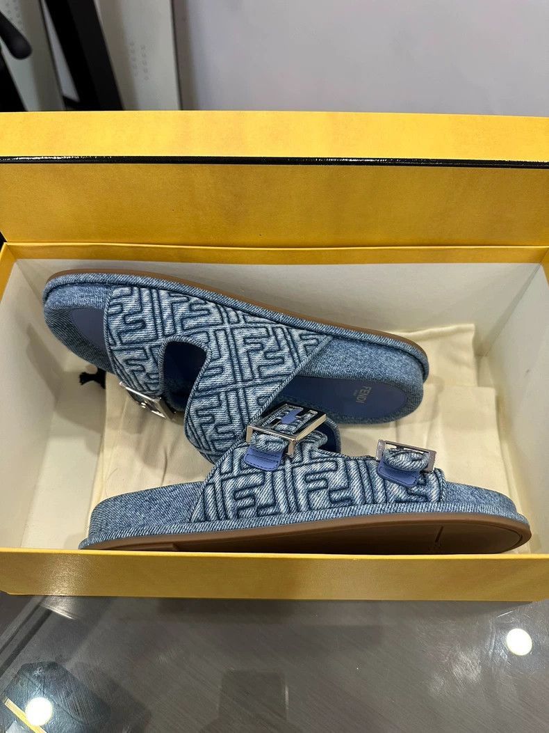 Fendi Fendi Blue Denim Logo Slide Sandals Size US 7.5 / EU 40-41 - 8 Thumbnail