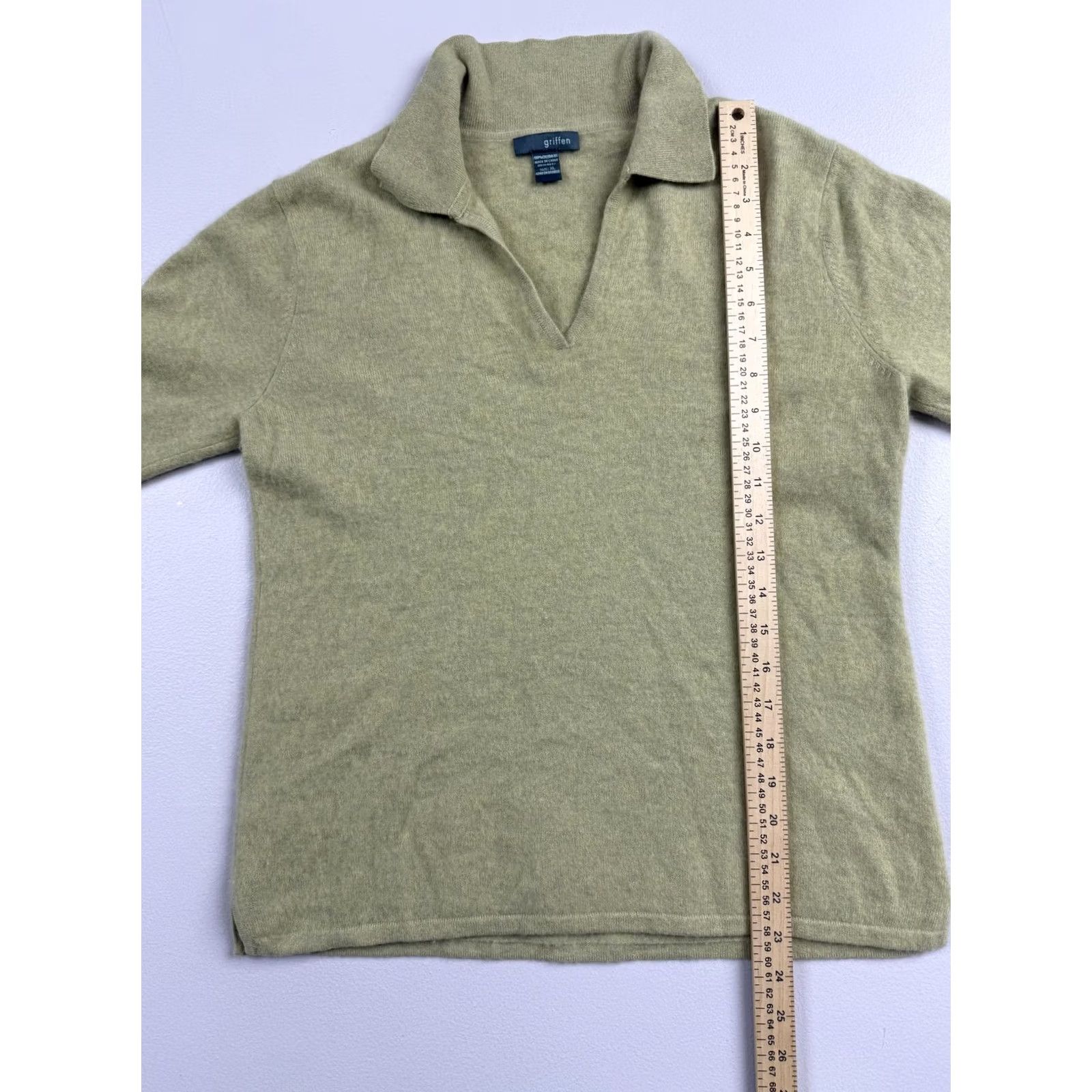 Vintage Griffen Sweater Womens XL Green 100% Cashmere Pullover Knit Collared Lightweight Slim Knit Pullover Long Sleeve Size XL / US 12-14 / IT 48-50 - 4 Thumbnail