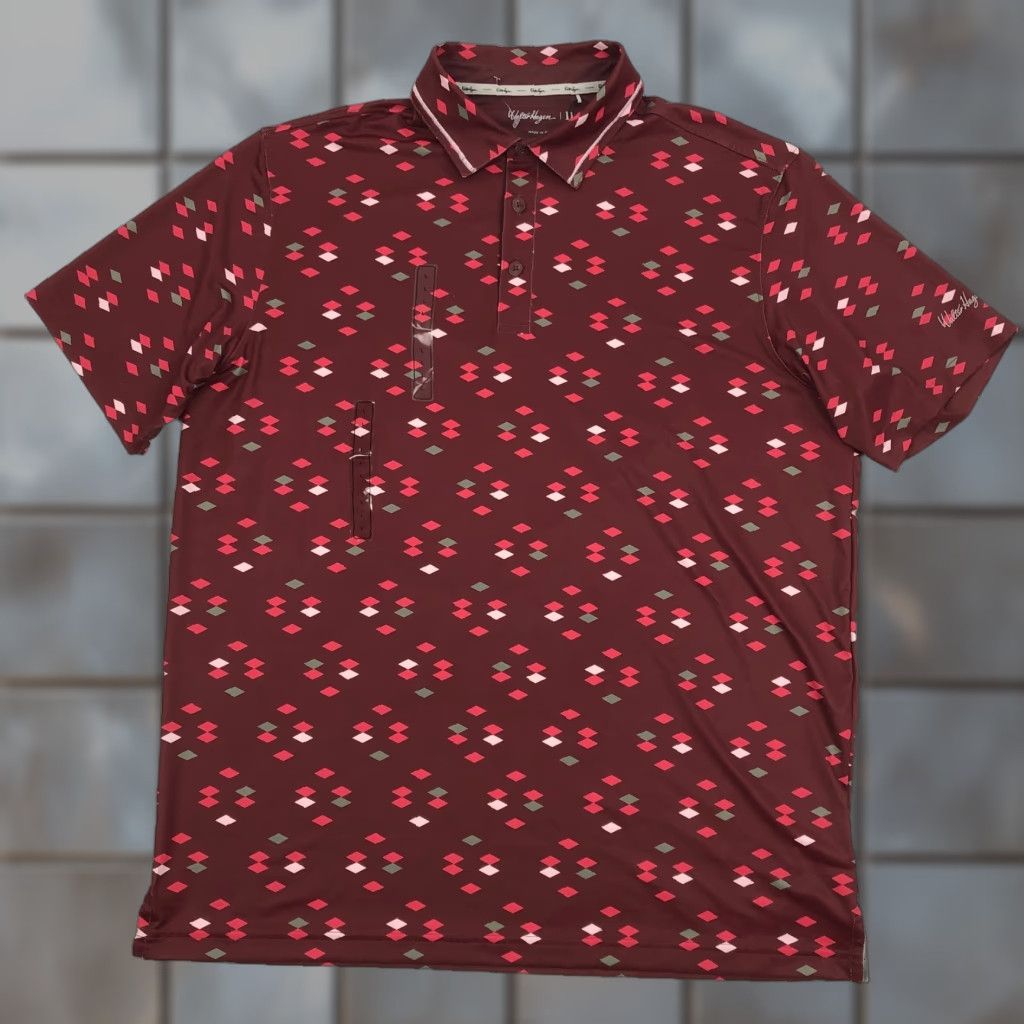 Vintage Walter Hagen Perfect 11 Polo Shirt Burgundy Diamond Geometric NWT Mens L Regular Short Sleeve Golf Breathable Moisture Wicking Easy Care Shirt Size US L / EU 52-54 / 3 - 1 Thumbnail