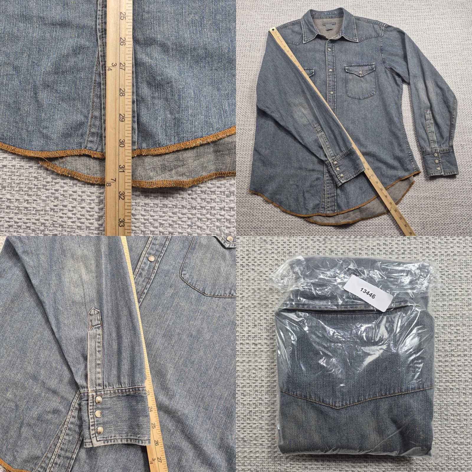Denime Martin Gordon Western Snap Shirt Mens Medium Denim Long Sleeve Casual Distressed Size US M / EU 48-50 / 2 - 9 Thumbnail