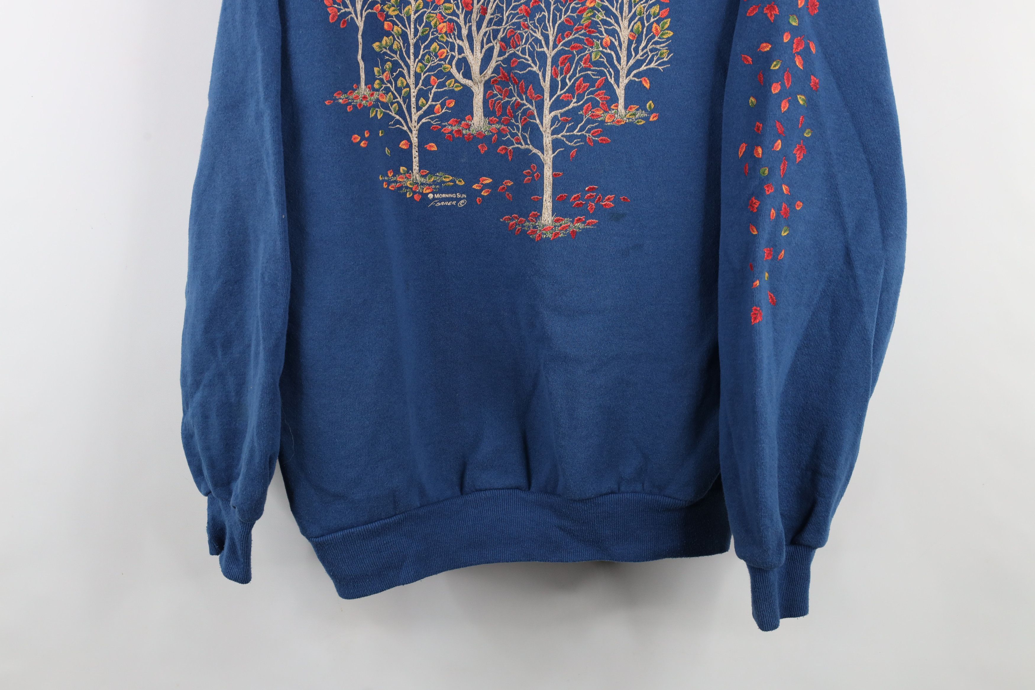 Vintage Vintage 90s Streetwear Fall Tree Leaves Sweatshirt Blue Size XXL / US 16-18 / IT 52-54 - 3 Thumbnail