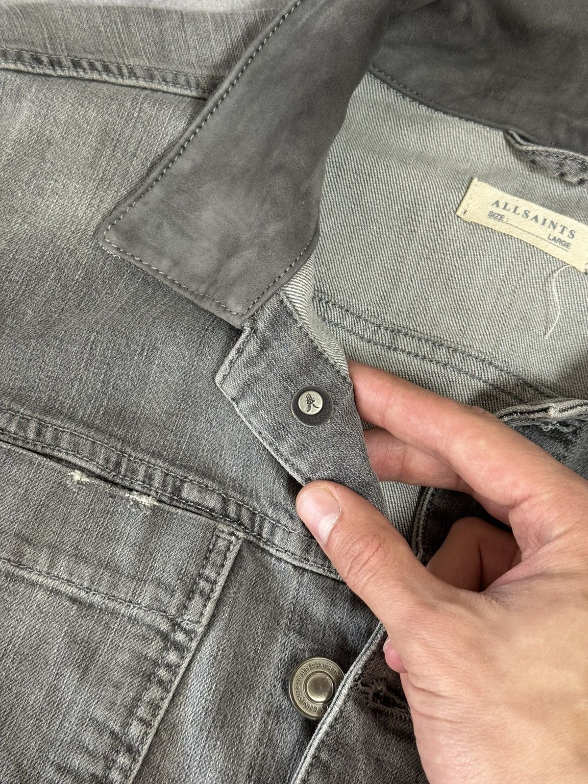 Allsaints × Designer Vintage AllSaints denim suede Y2K jeans jacket size L Size US L / EU 52-54 / 3 - 8 Thumbnail