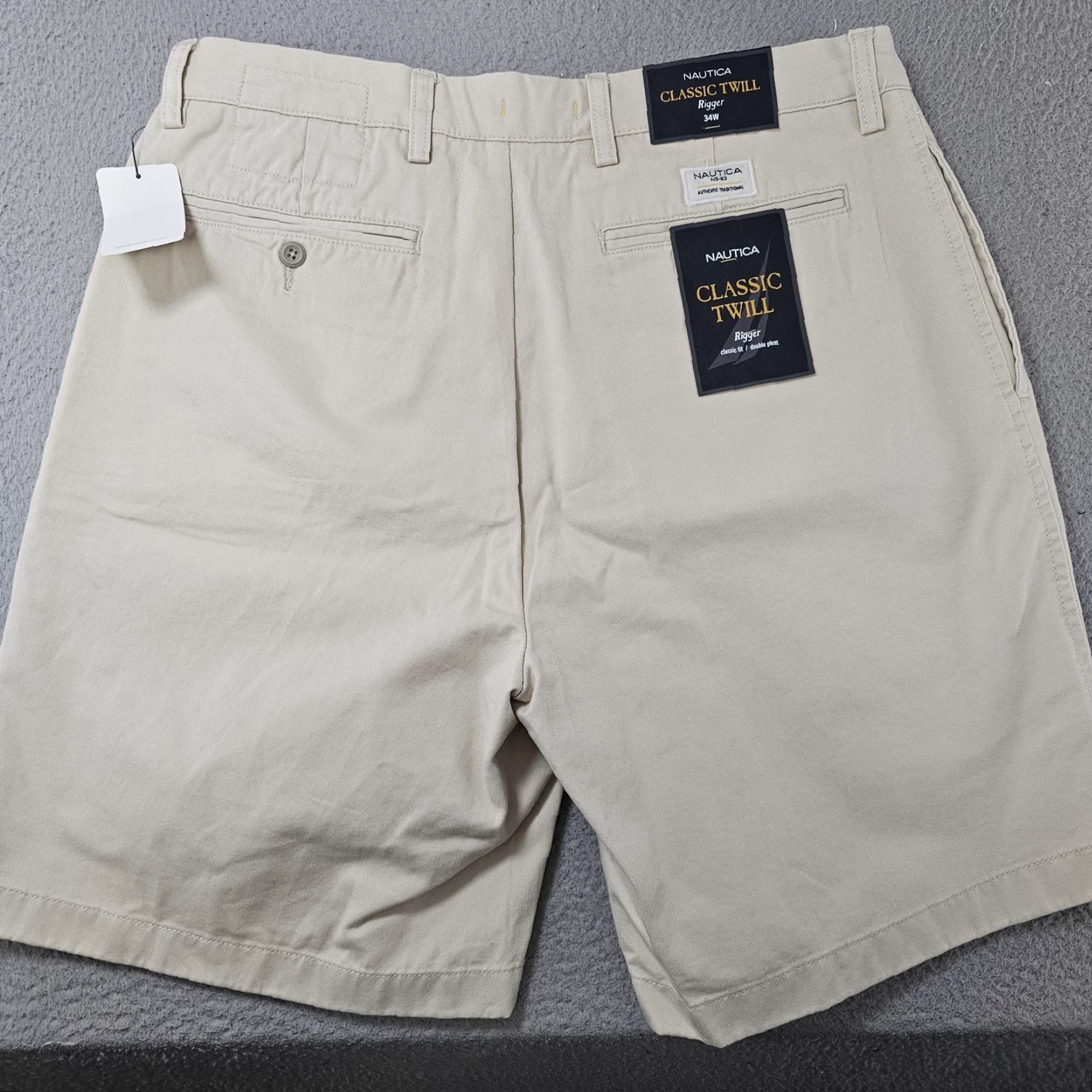 Nautica Nautica Classic Twill Rigger Shorts Mens 34 Beige Chino Pleated New With Tags Size US 34 / EU 50 - 3 Thumbnail