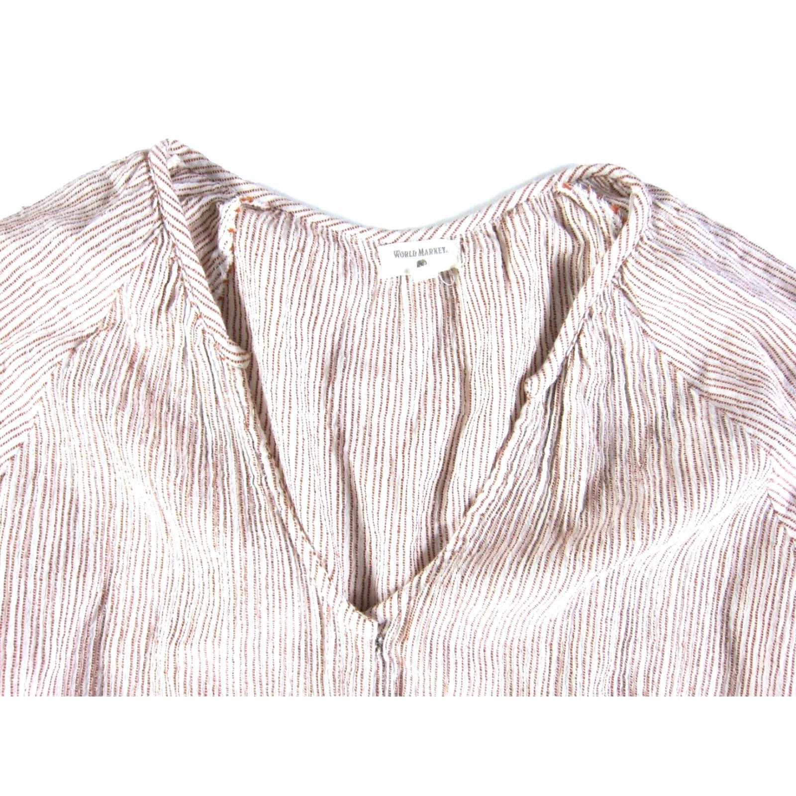 Vintage World Market Jumpsuit Women's Stripe 100% Cotton V-Neck Wide-Leg L-XL Brown Pattern Striped Pocket 50s 60s 70s 80s 90s Clothing Distressed Vintage Size 36" / US 14 / IT 50 - 4 Thumbnail