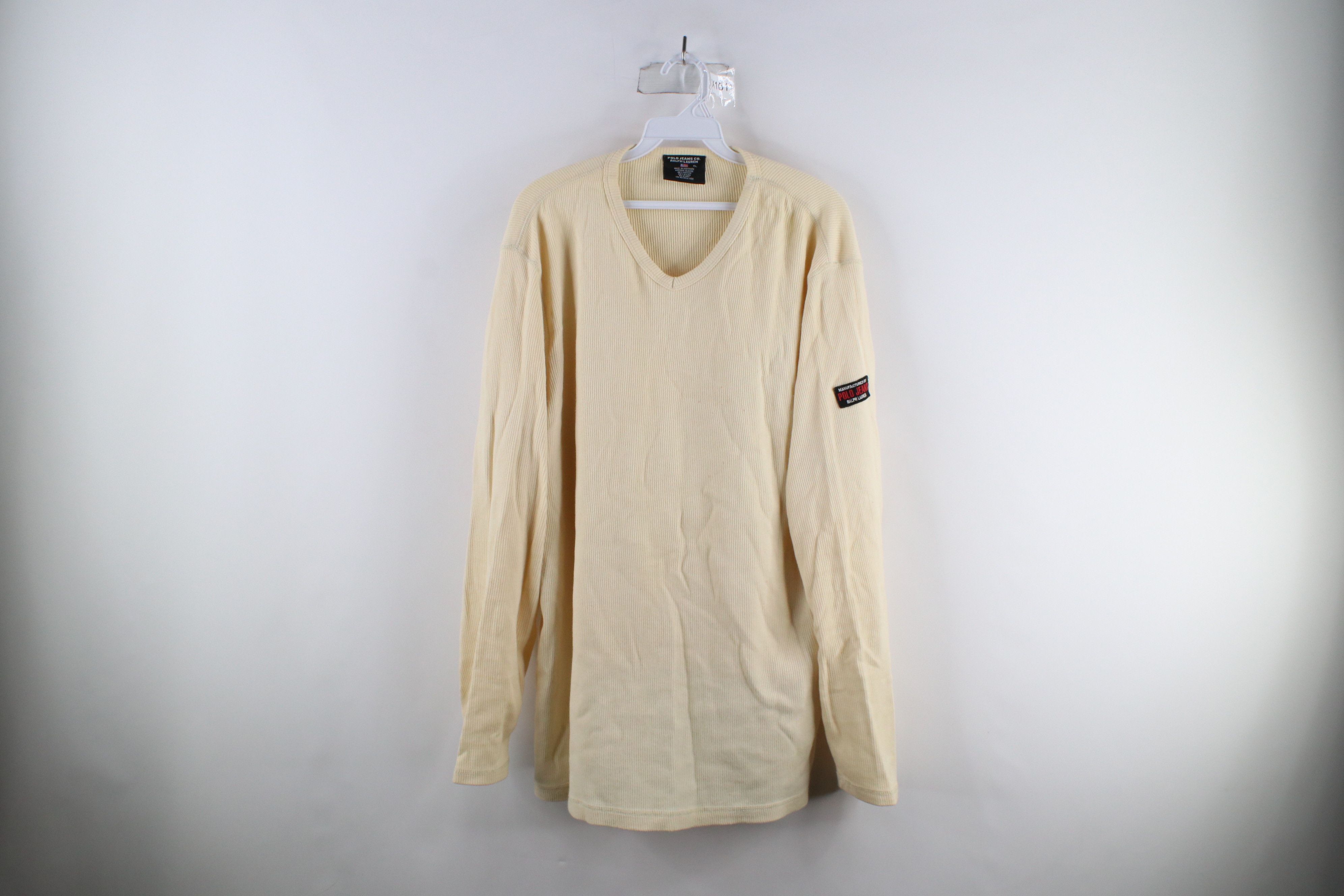 Ralph Lauren Vintage 90s Ralph Lauren Out Ribbed Knit T-Shirt Cream USA Size US XL / EU 56 / 4 - 1 Thumbnail