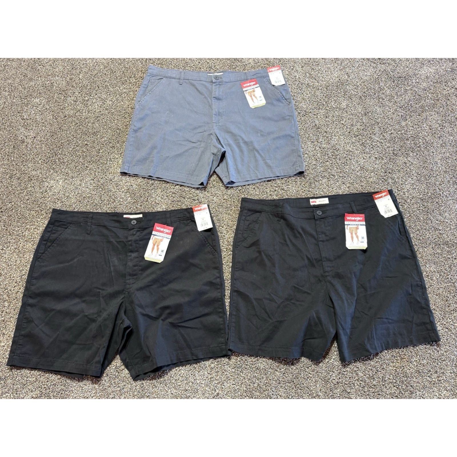 Wrangler Wrangler Mens Shorts 40 Chino 7" Inseam Stretch Regular Flat Front Pockets 3 Pack Gray Black New Modern Casual Size US 40 / EU 56 - 2 Thumbnail