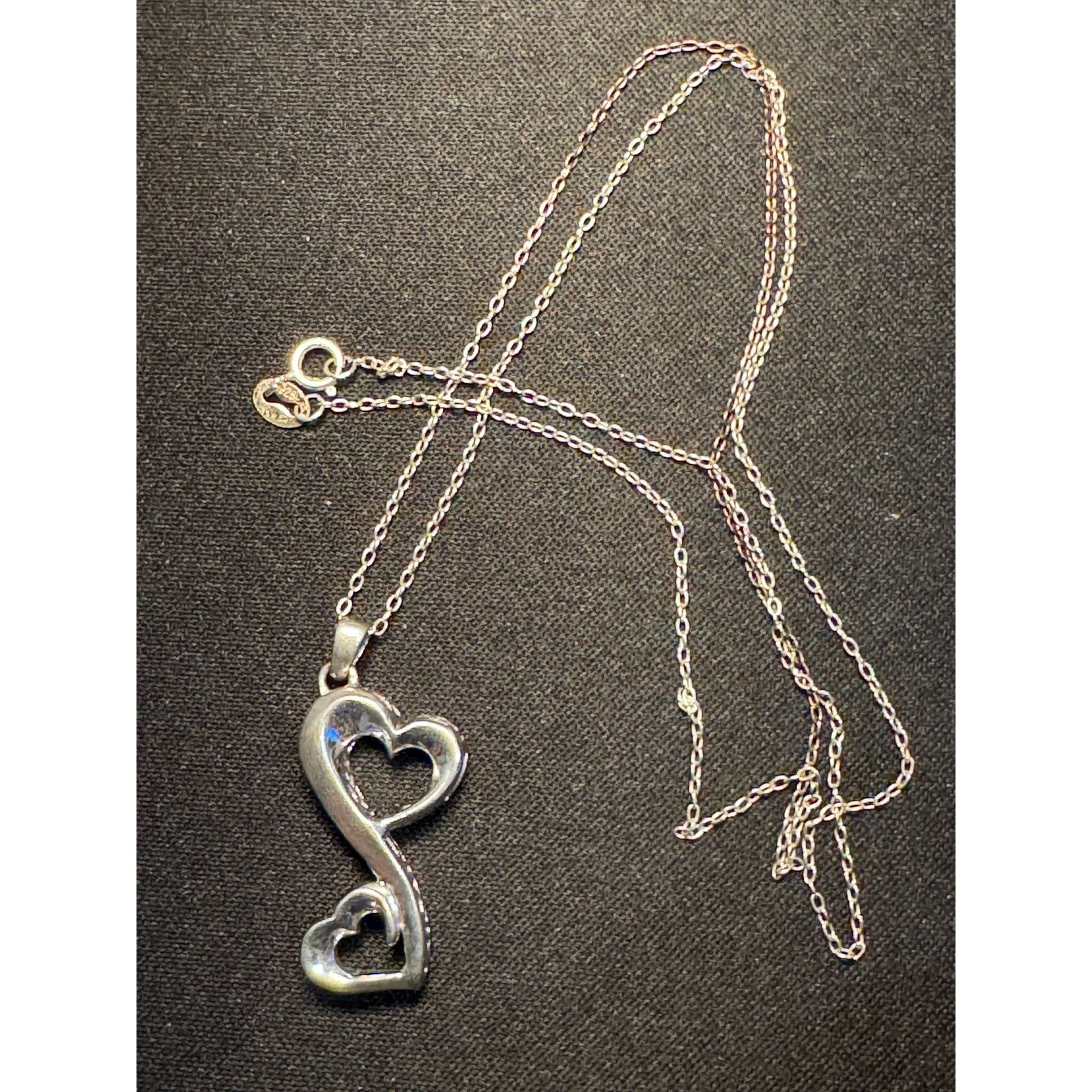 Other 925 Sterling Silver Dbl Heart Laser Cut Sides Necklace 18in Size ONE SIZE - 2 Thumbnail