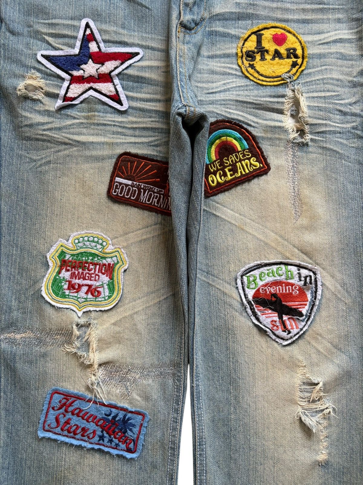 Japanese Brand Vintage Japanese Brand Mud Wash Patch Distress Loose Jeans Size US 34 / EU 50 - 5 Thumbnail