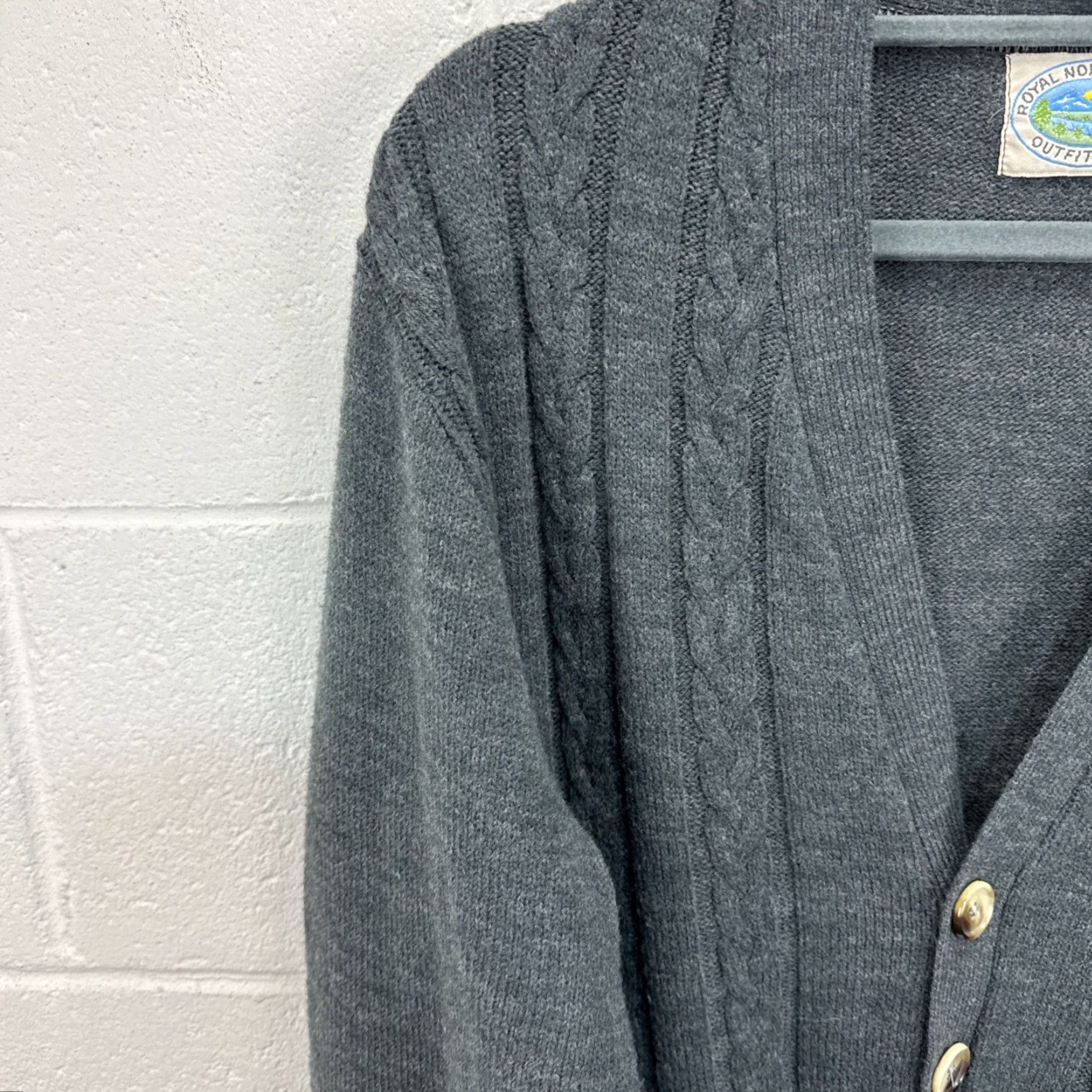 Vintage VINTAGE Royal North Mills Outfitters Sweater Cardigan XL Men Wool Gray Cable-Knit V-Neck Button Slim Fall Winter Size US XL / EU 56 / 4 - 5 Thumbnail