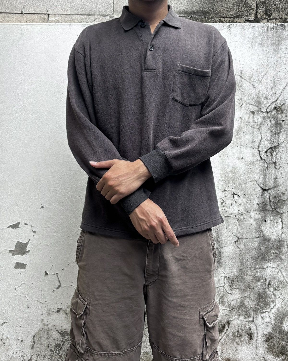 Other Thrashed Faded Distressed Black Button Sweatshirt ERD Grunge Size US L / EU 52-54 / 3 - 6 Thumbnail