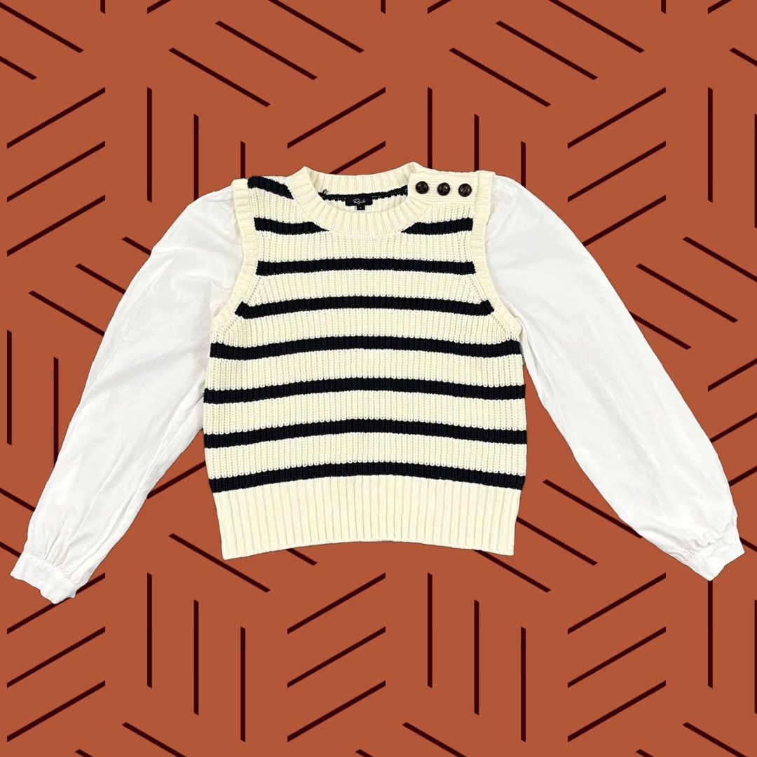 Rails VINTAGE Rails Bambi Sweater Top Womens Large Knit Ivory Navy Stripe Old Money Quiet Crew Size L / US 10 / IT 46 - 1 Thumbnail