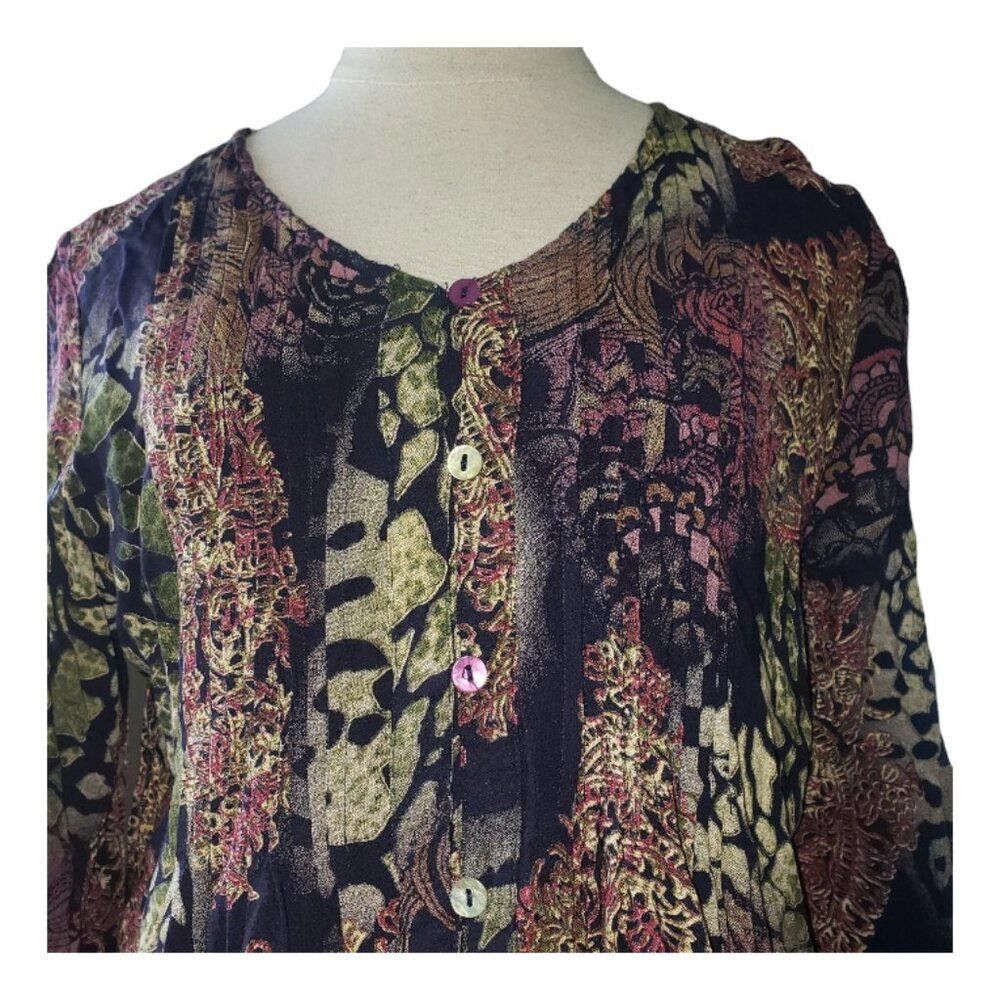 Designer CT1577 Ethyl Pleated Front Floral Long Sleeve Top M Size M / US 6-8 / IT 42-44 - 2 Thumbnail